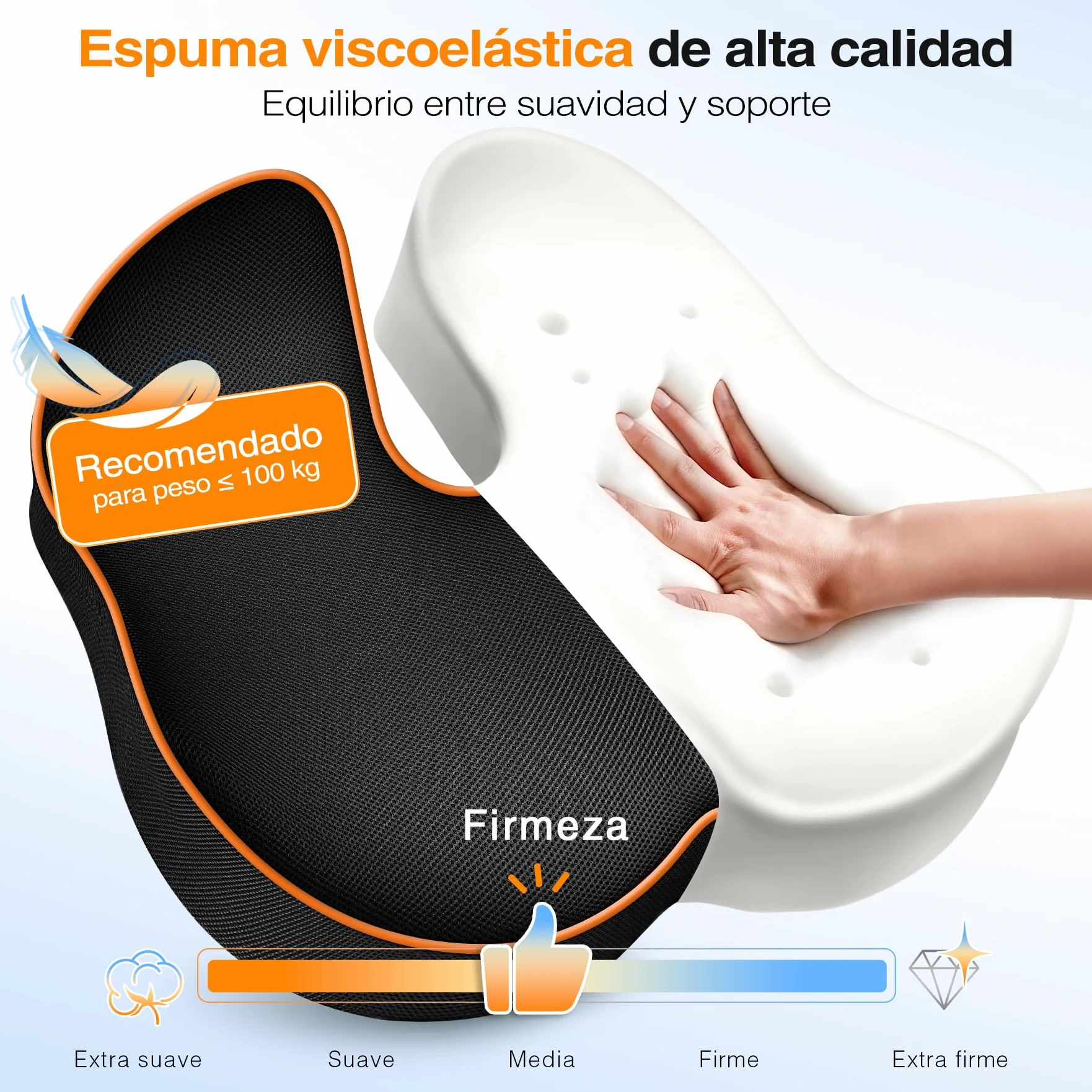 POOTACK Cojín Silla Oficina, Cojín para Silla de Espuma Viscoelástica, Cojín de Soporte Premium en Forma de U para Escritorio en Casa, Silla Gaming, Escritorio de Oficina