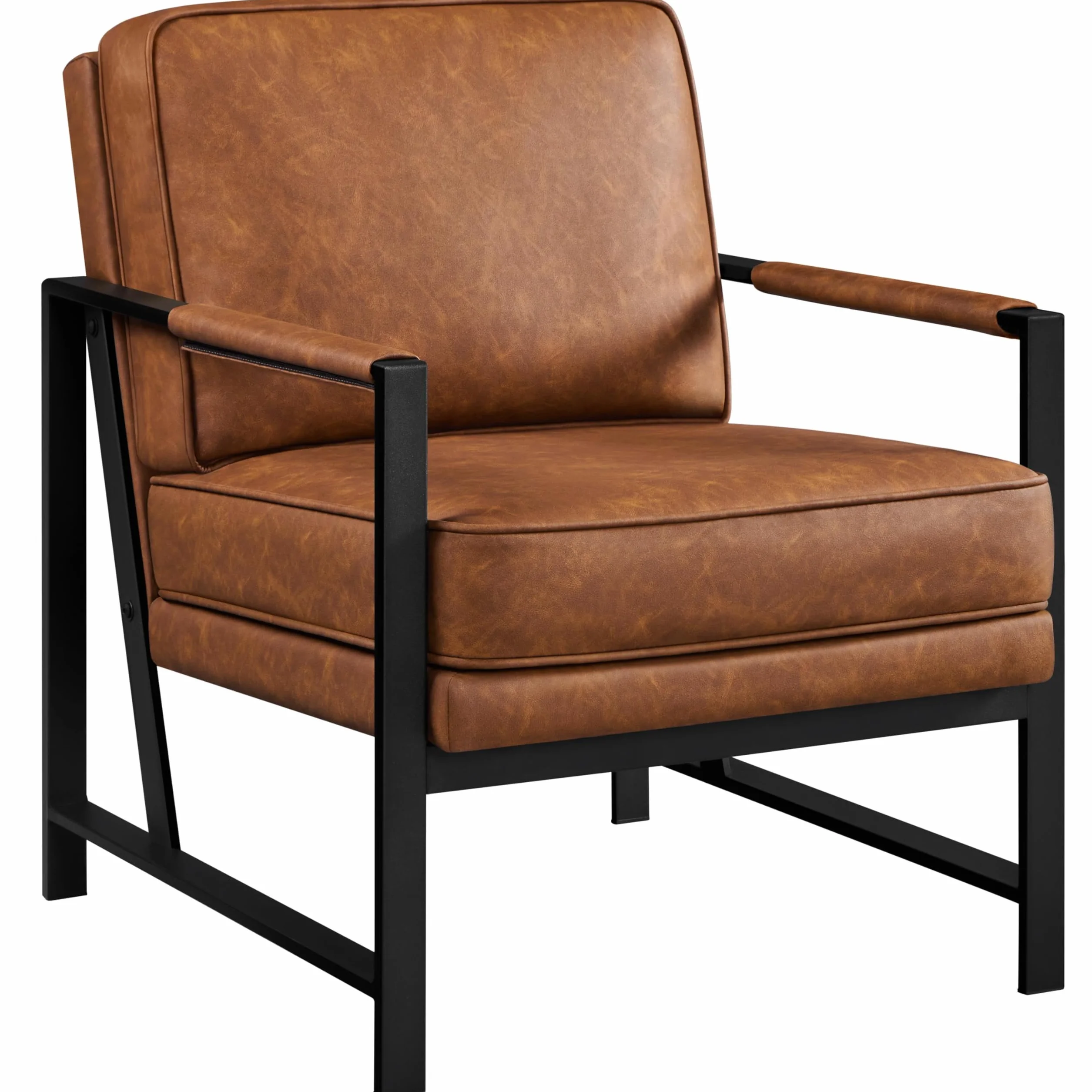 Yaheetech Sillón reclinable retro con respaldo individual con marco de metal y piel sintética, color marrón claro