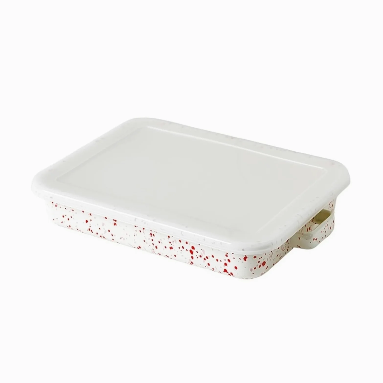 Versátil Bandeja for hornear rectangular con doble asa esmaltada salpicaduras de tinta
