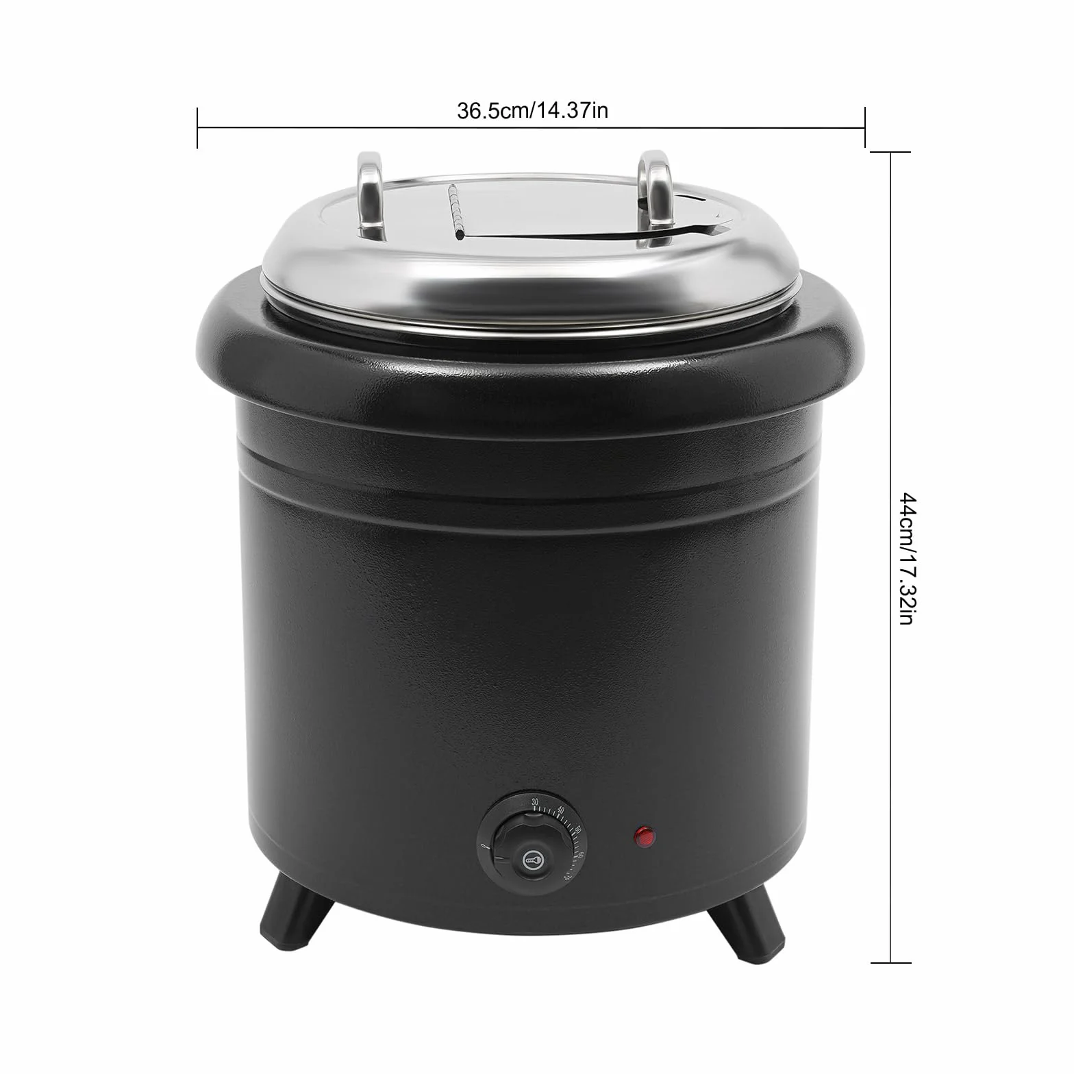 Olla para sopa, 13 L, acero inoxidable, calentador de sopa con tapa, 400 W, temperatura 30 – 85 °C, recipiente térmico regulable, para bufés, cantinas, cafetería y otras ocasiones, color negro