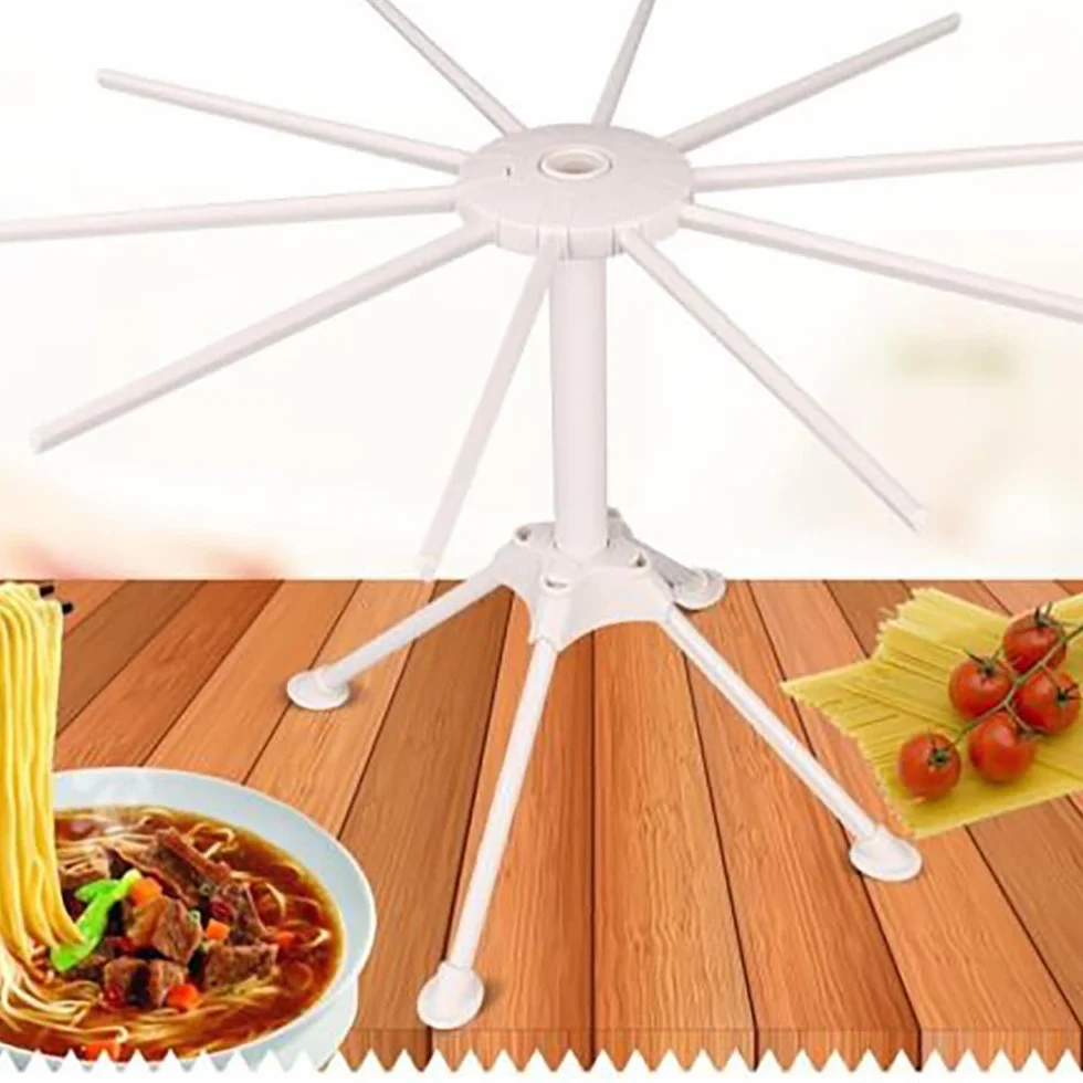 Secador Pasta Fresca con 10 Brazos Extensibles - Estante de Pasta Plegable para Secar Pasta - Secador de Pasta de Plástico - Secador de Pasta Fresca para Colgar Pasta de 2 kg - Blanco