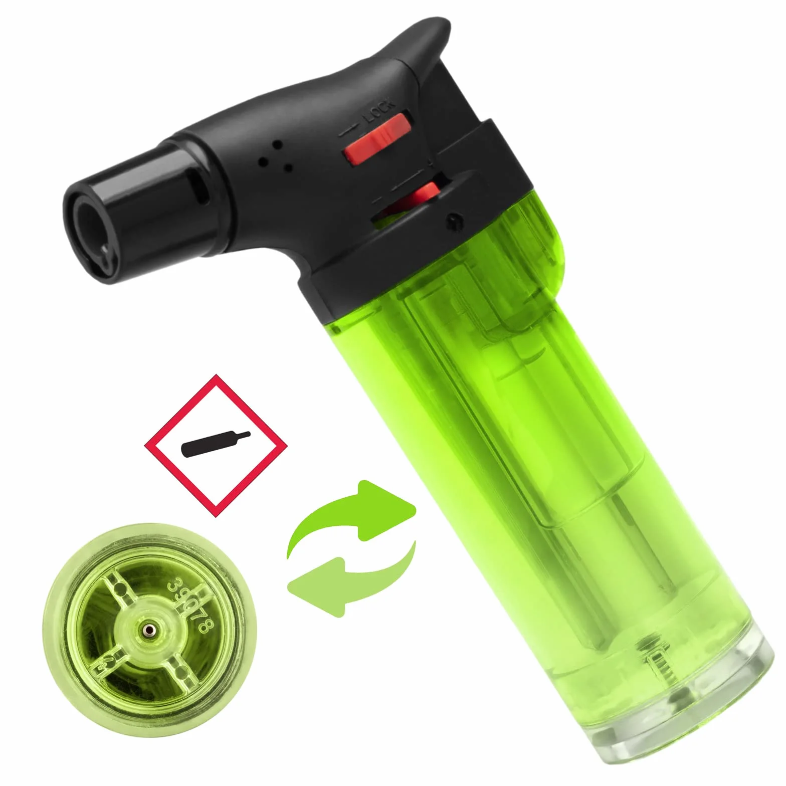HIBRON Soplete De Cocina, Profesional Antorcha Butano Encendedor Mechero, Recargable Mini Culinario, con Bloqueo de Seguridad & Llama Ajustable para barbacóa Crema Cámping (Gas precargado), Pack x2