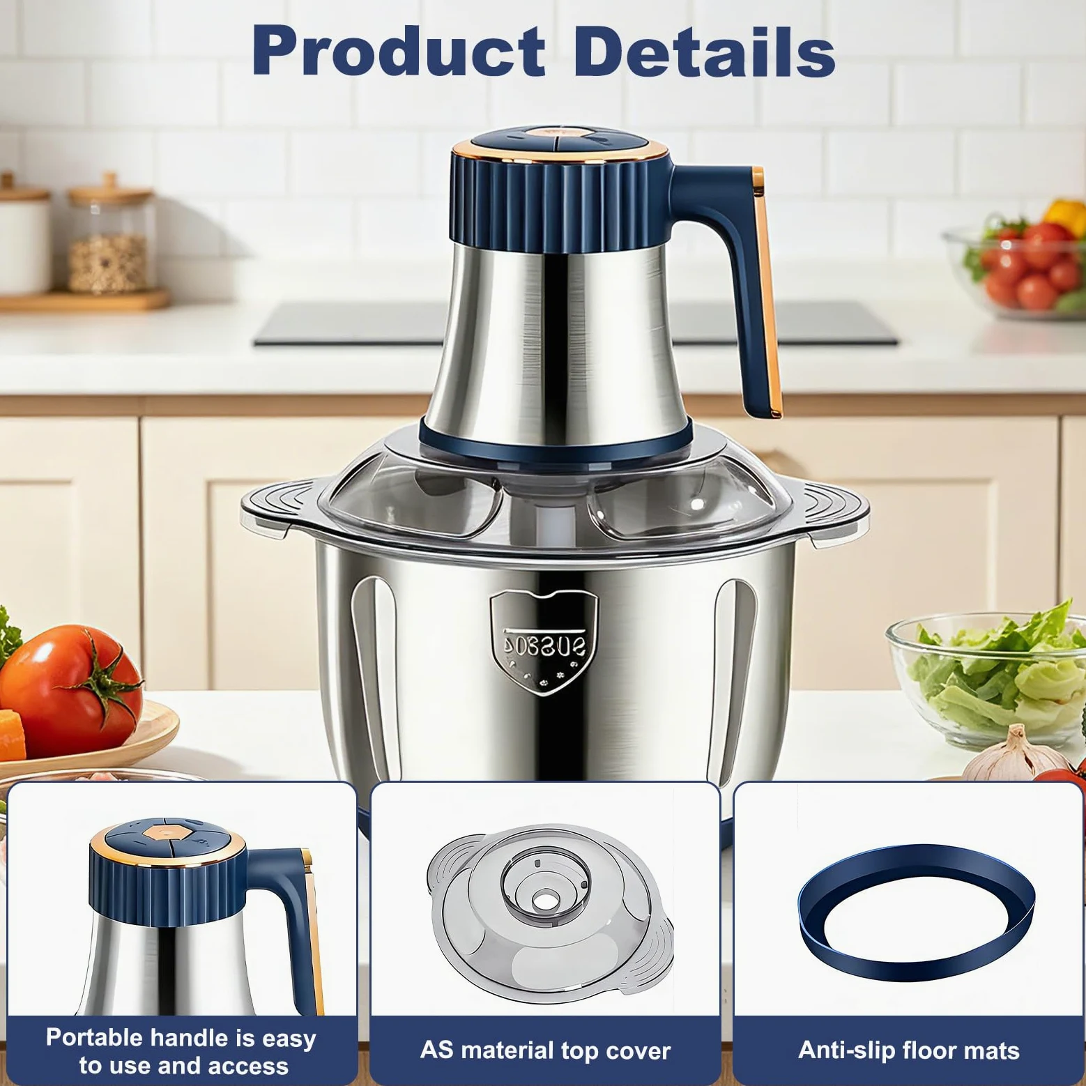 Picadora eléctrica de cocina de 500 W, tazón de acero inoxidable de 5 litros, picadora multipicadora eléctrica de 5 velocidades, procesador de alimentos, picadora de carne para carne, cebolla, fruta