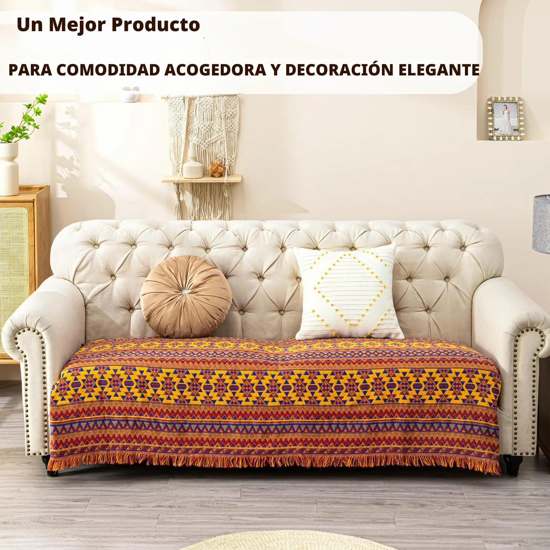 VANJOROY Manta bohemia grande para sofá de 2 y 3 plazas, manta extragrande para sofás, 100% algodón tejido a mano, manta de lujo para sillón, sofá y cama (230 x 250 cm)
