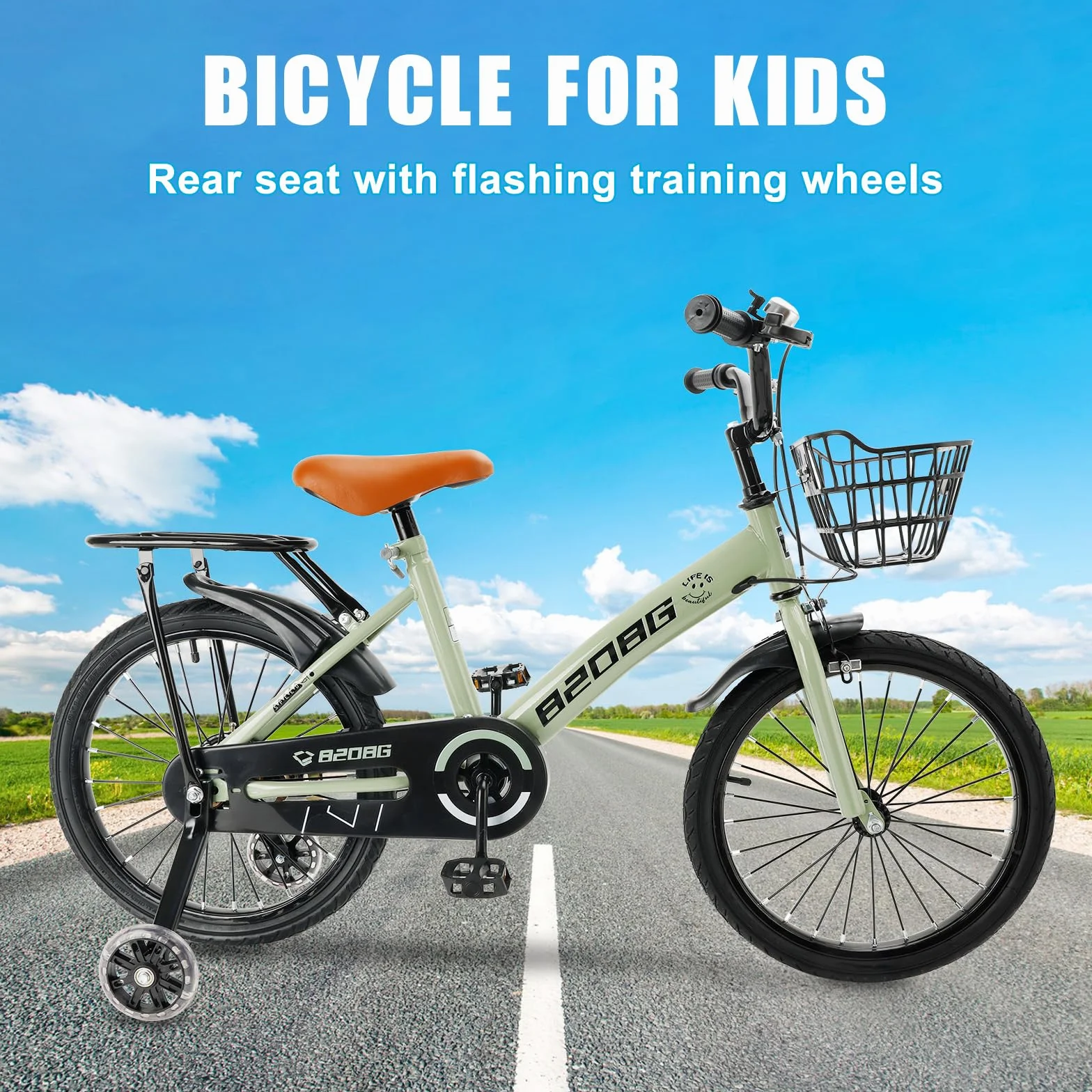 Bicicleta infantil 18 pulgadas marco acero carbono asiento manillar ajustables frenos dobles ruedines cesta desmontable