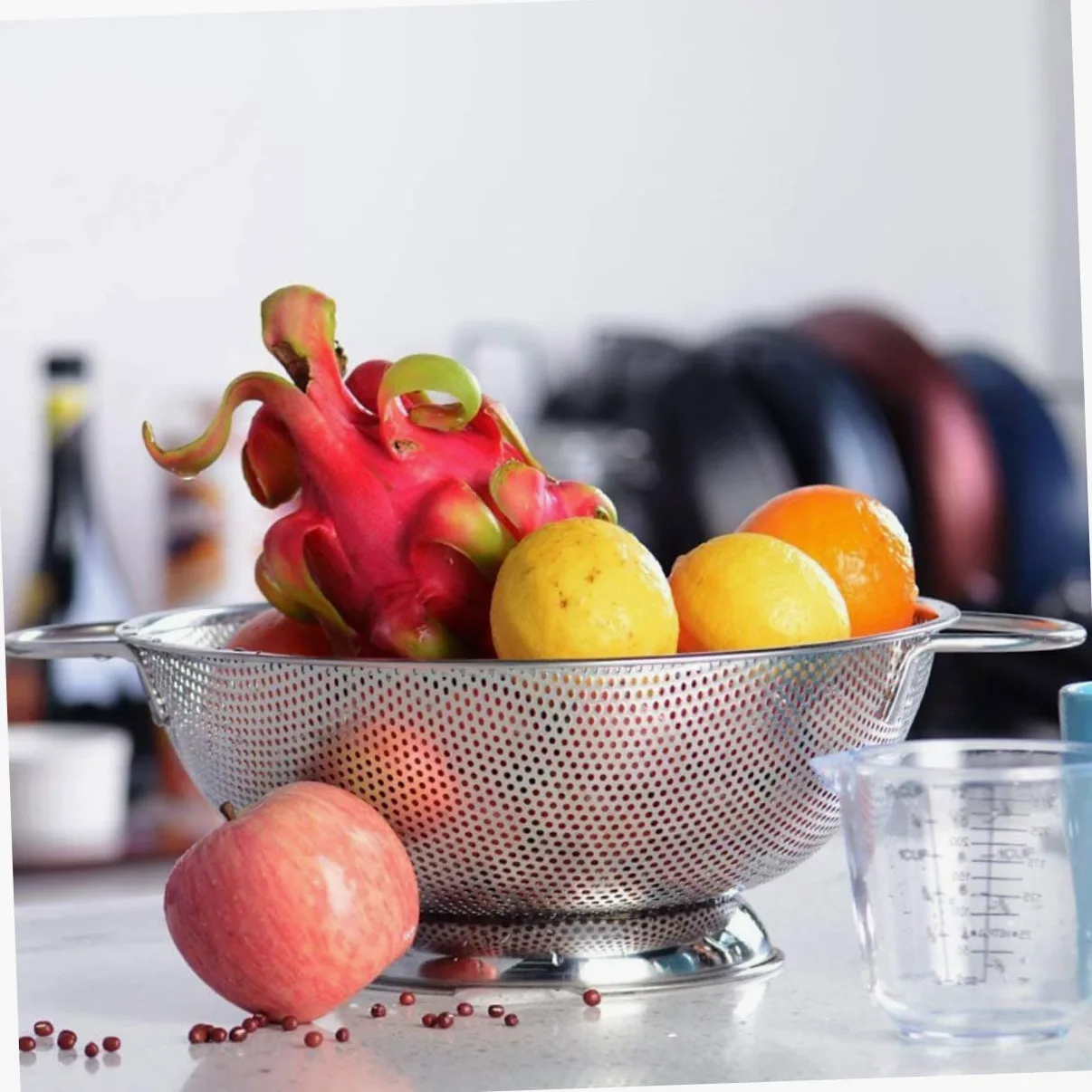 Colador de Acero Inoxidable con Asas, Malla Fina para Cocina | Plata, Doble Asa y Orificios Finos, para Enjuagar Arroz y Escurrir Alimentos