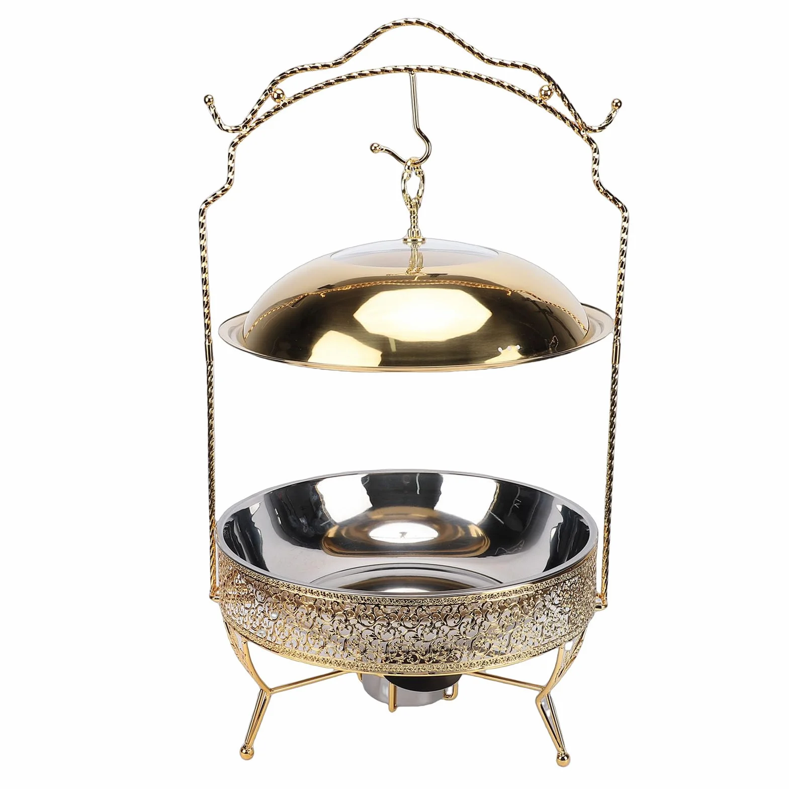 Juego de Chafing Dish de Acero Inoxidable con Tapa Colgante para Eventos Catering Buffet, Acabado Dorado 8L