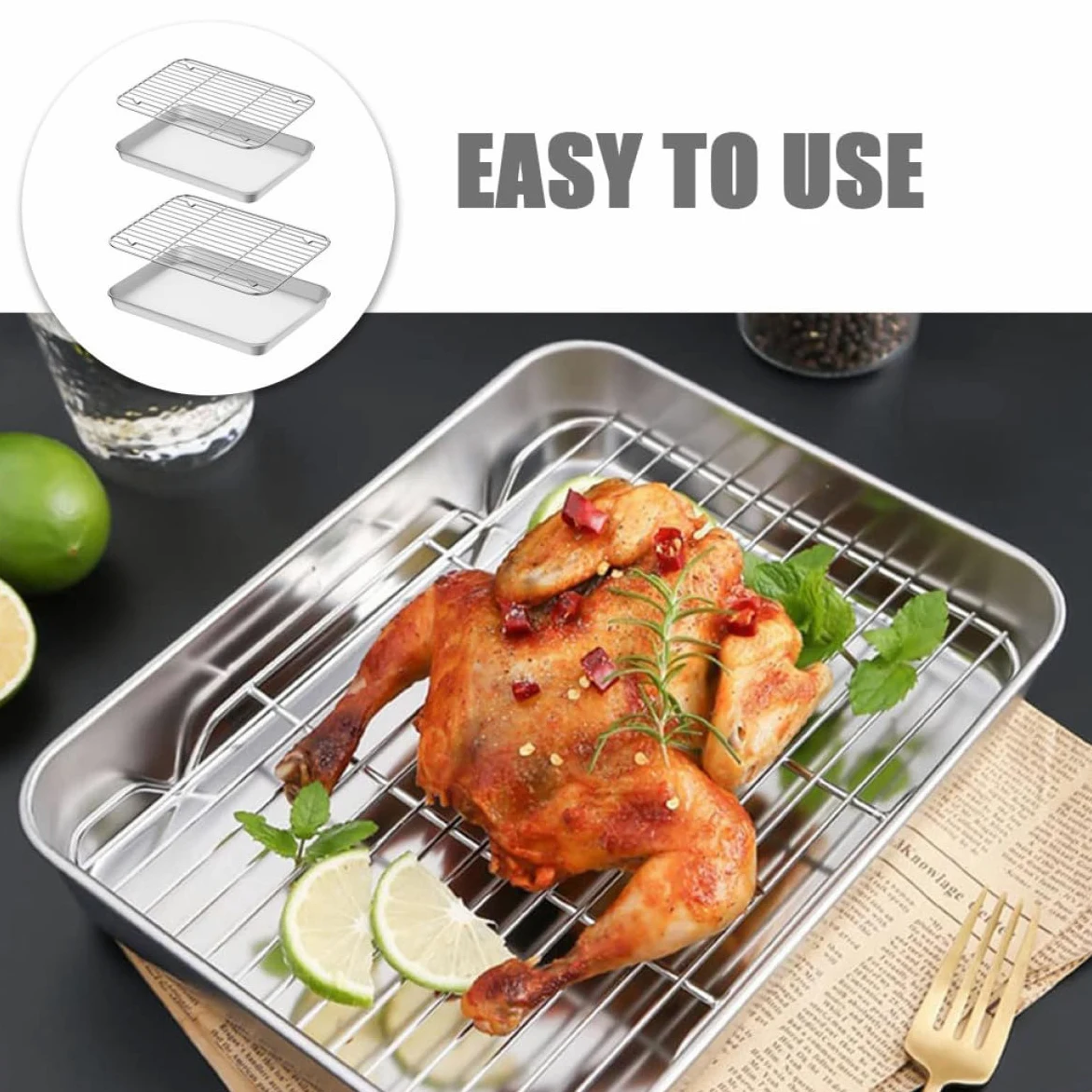 Juego de 2 Rejillas para Hornear de Acero Inoxidable con Bandejas Duraderas y Versátiles para Cocina y Enfriamiento