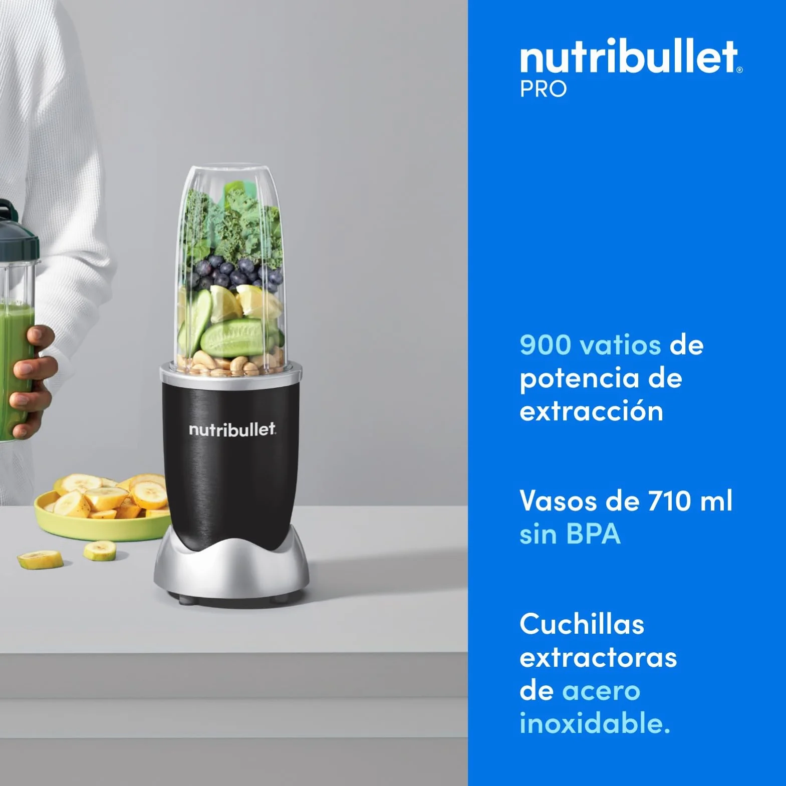 nutribullet Pro 900 Watt, batidora personal, batidora multifuncional, vaso de 700ml, NB904RG