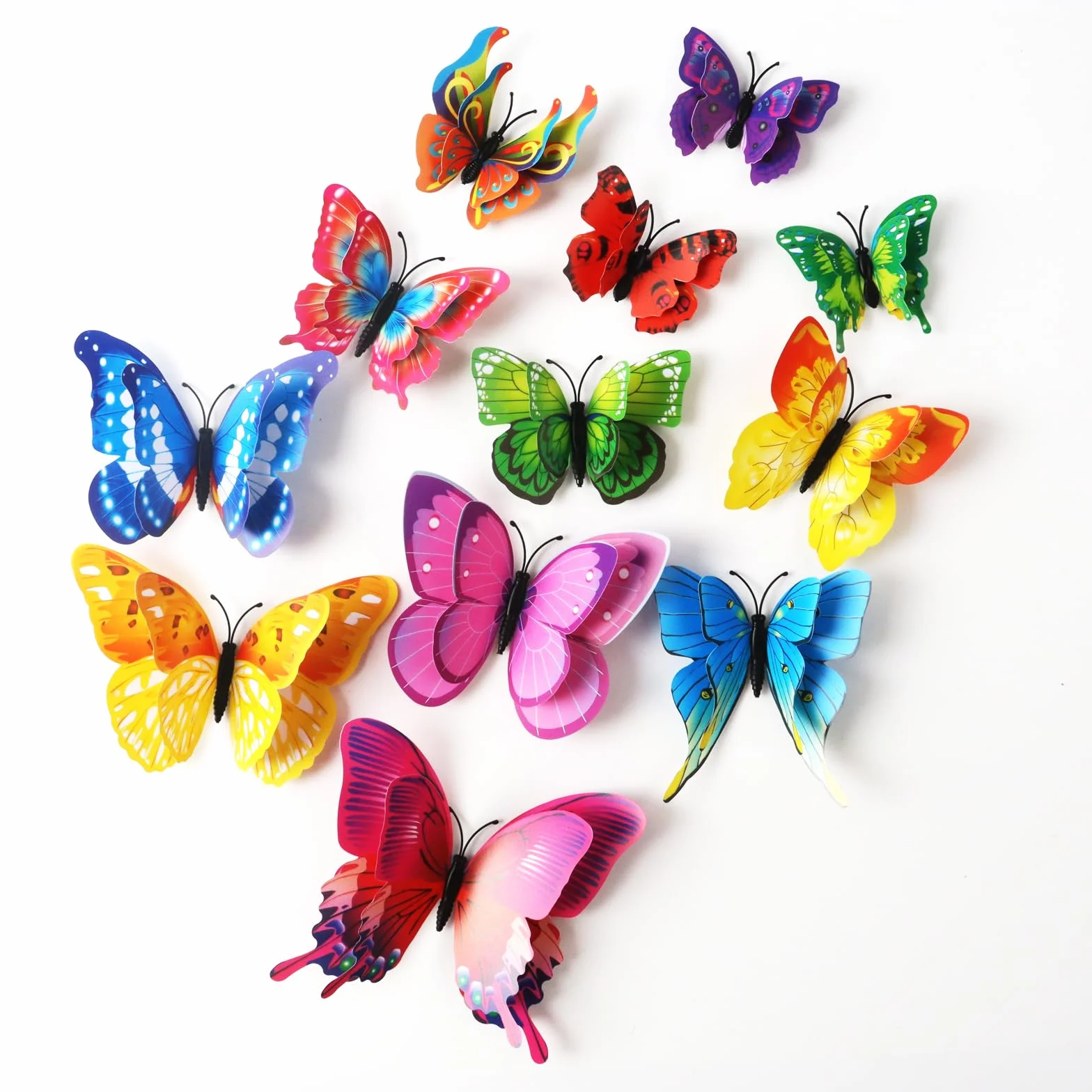 Decoraciones Mariposa 3D 60 Piezas, Decorativas de Pared para Habitaciones Infantiles, Cortinas, Mesas (Arco iris)