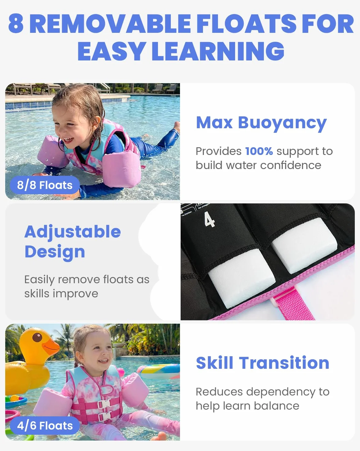 Gogokids Chaleco salvavidas para niños con mangas para niños pequeños, estilo chaqueta, flotabilidad, flotabilidad con correas ajustables, chaleco salvavidas para niños de 2 a 6 años / 14-30 kg
