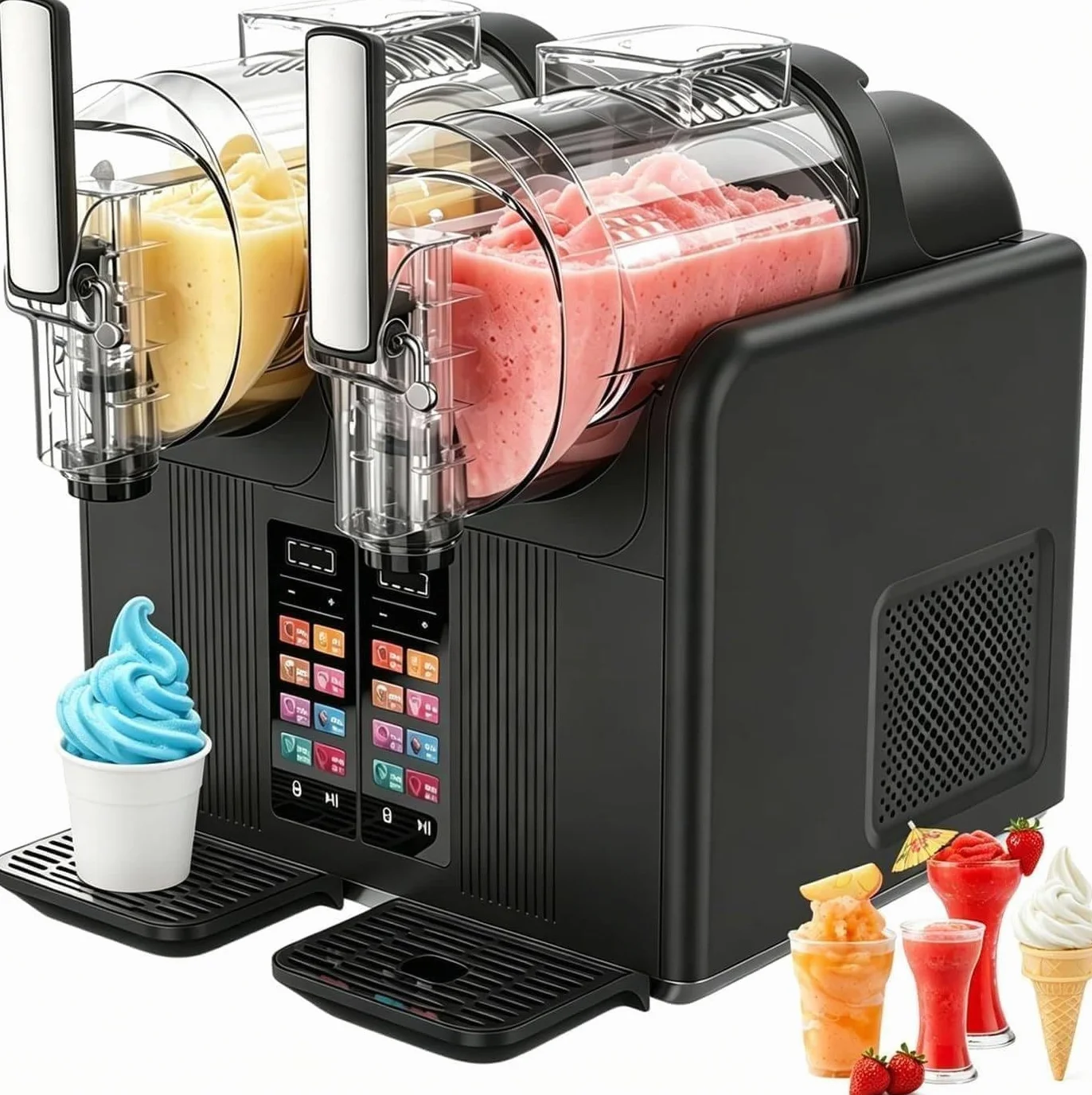 Máquina 2 En 1 Para Granizados Y Helado Suave, Doble Depósito, Black | 7 Modos Para Batidos, Malteadas, Cócteles, Margaritas Y Helados, Autolimpiante, Ideal Para Uso Doméstico Y Comercial