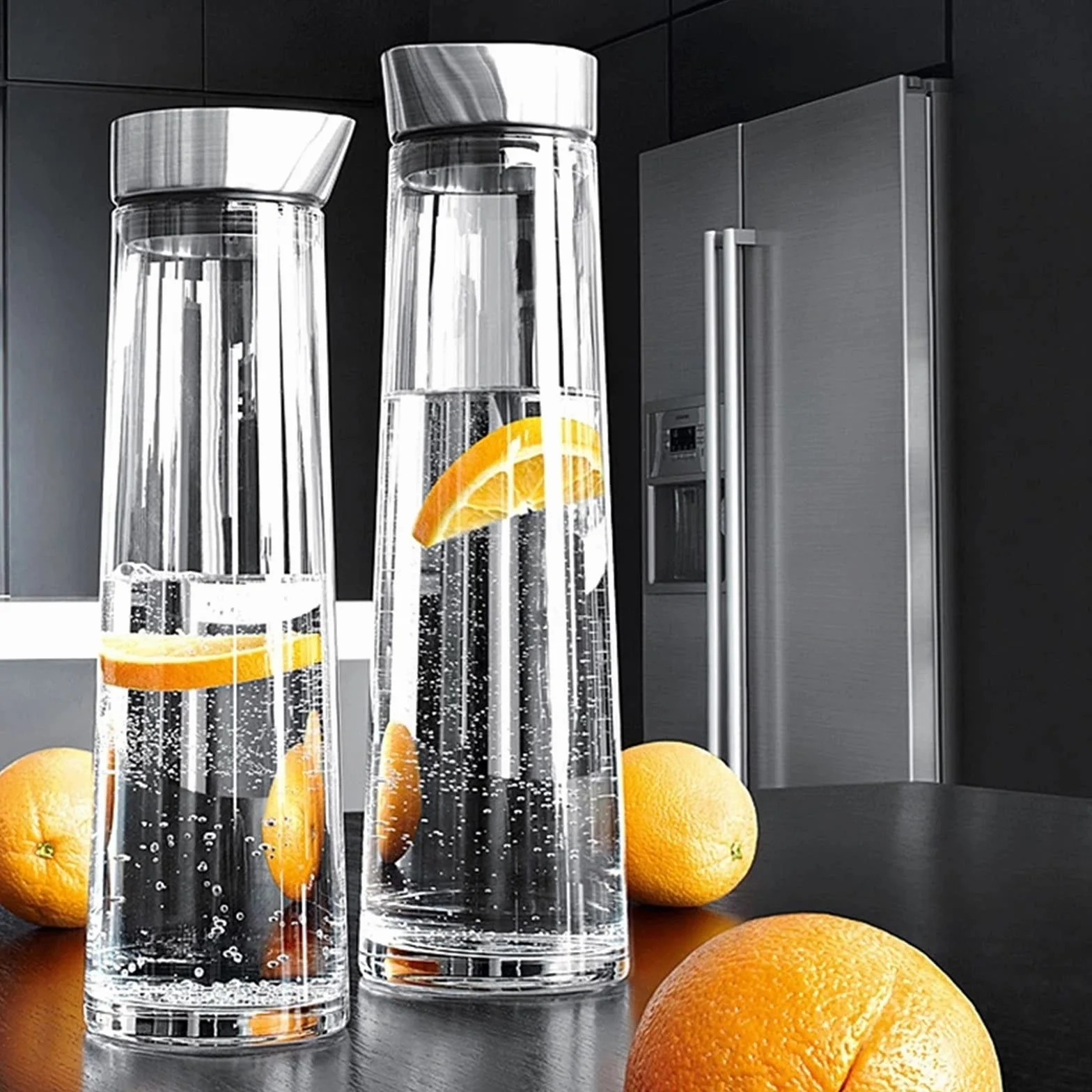 Jarra de Agua Transparente para Nevera, Botella de Vidrio Grueso con Tapa de Acero Inoxidable, Ideal para Limonada y té Helado.
