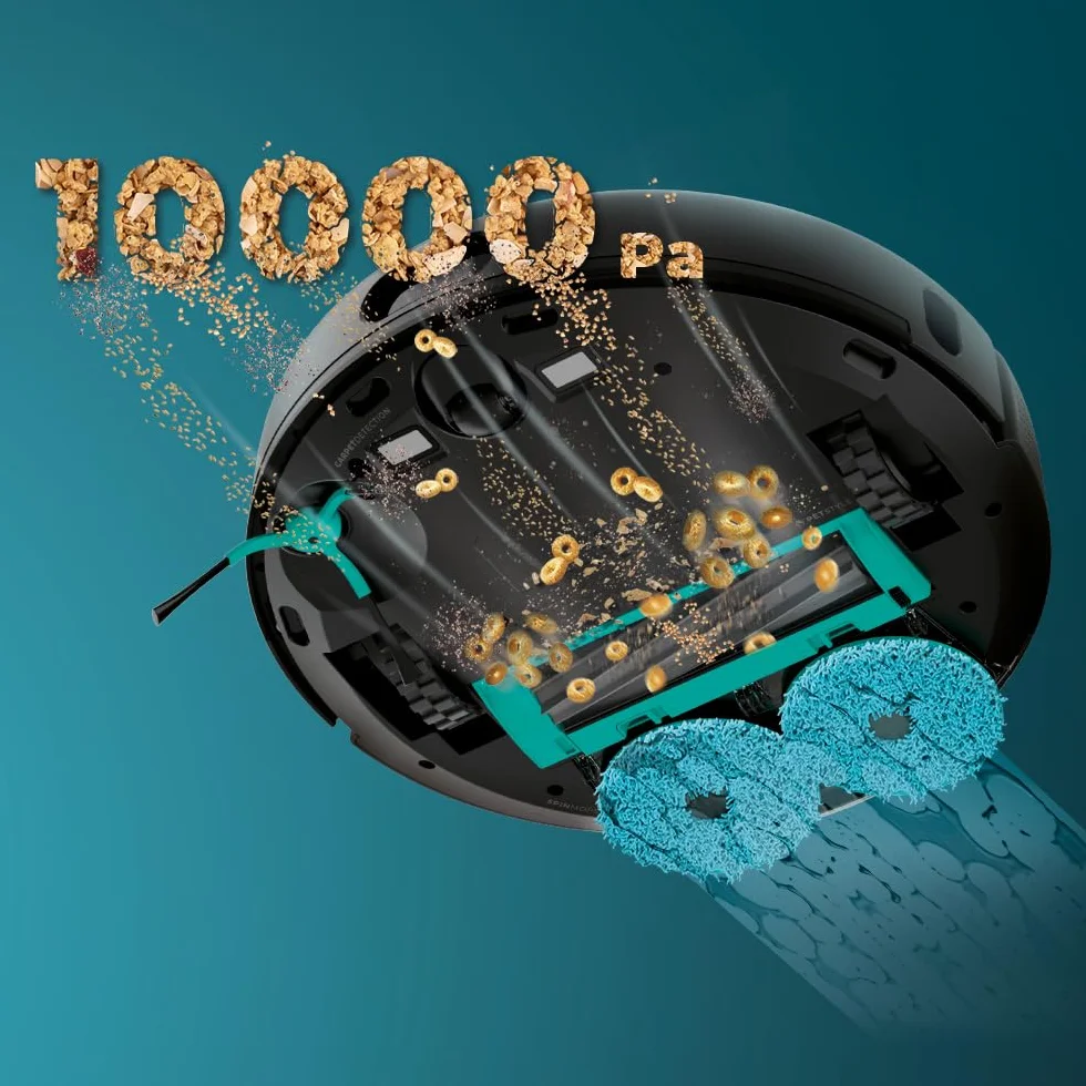 Cecotec Robot Aspirador Conga 9990 AI Spin Revolution Ultra Power Home, 10.000 Pa, Navegación láser, Base de autovaciado, Inteligencia Artificial, Evita Objetos, Control App, 240 min Autonomía