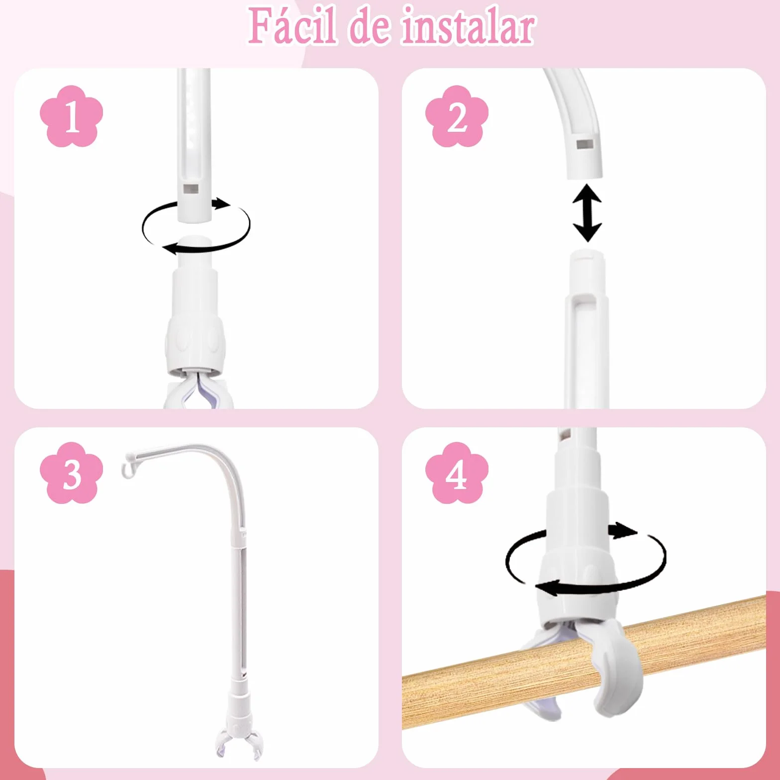 Soporte Móvil para Bebé 58cm Ajustable Desmontable, Blanco