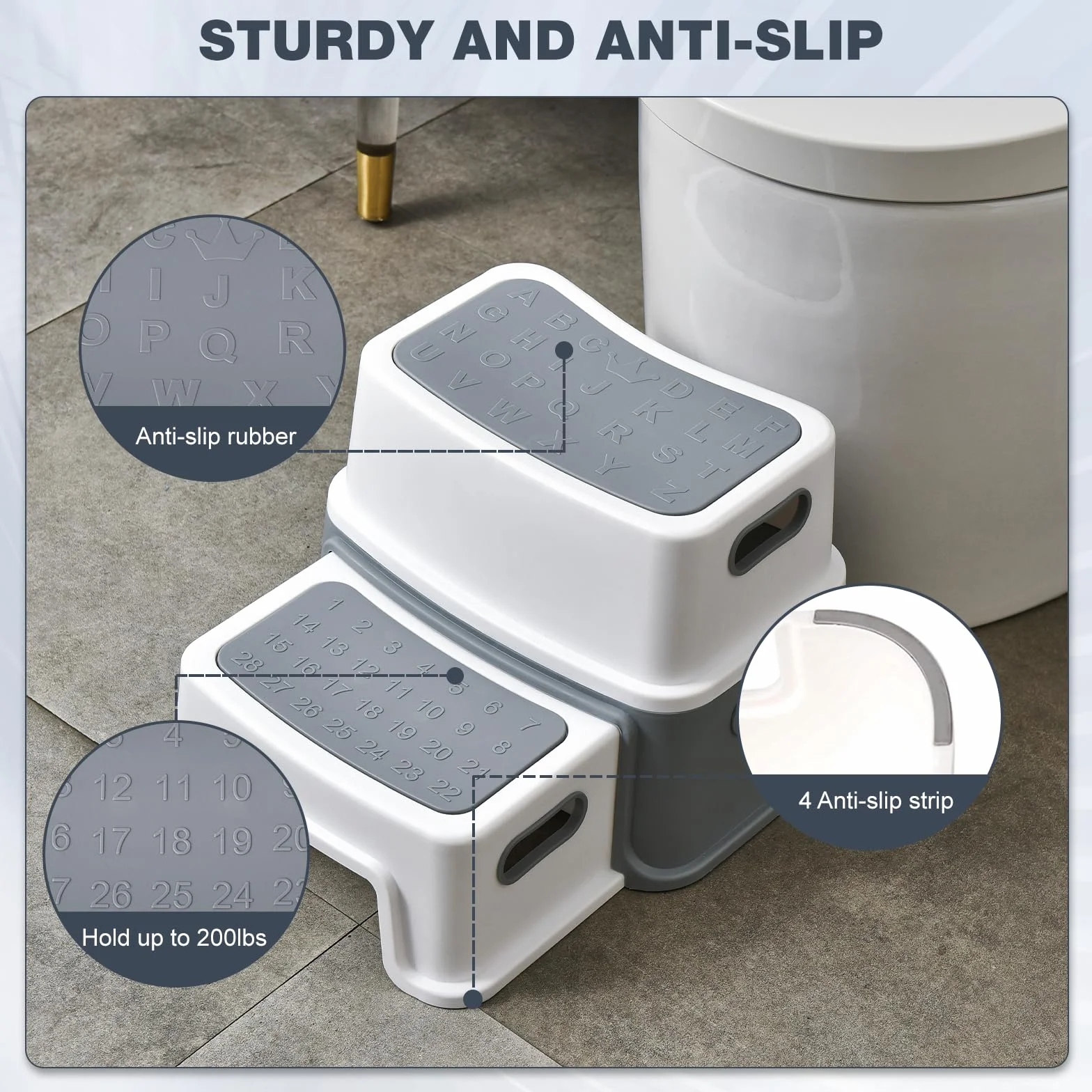 UCAMP Taburete Infantil 2 Peldaños Antideslizante para Baño y Lavabo