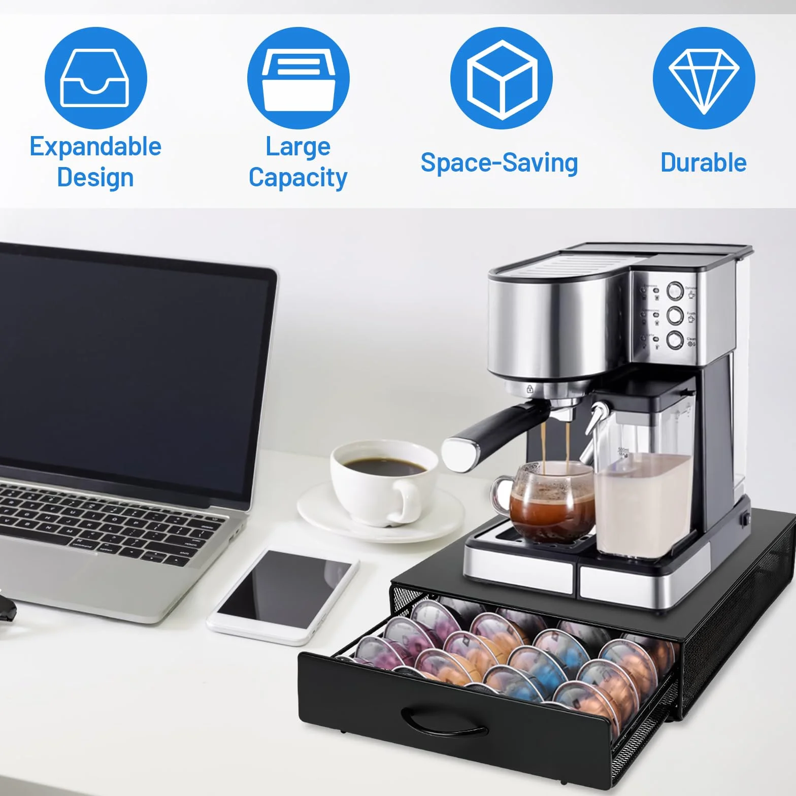 JOYBOY Soporte para Cápsulas de Café,Soporte Organizador,Dispensador Capsulas Compatible,Cajón para Almacenar Cápsulas,Soportes para Cápsulas de Café para 40 Cápsulas Vertuoline