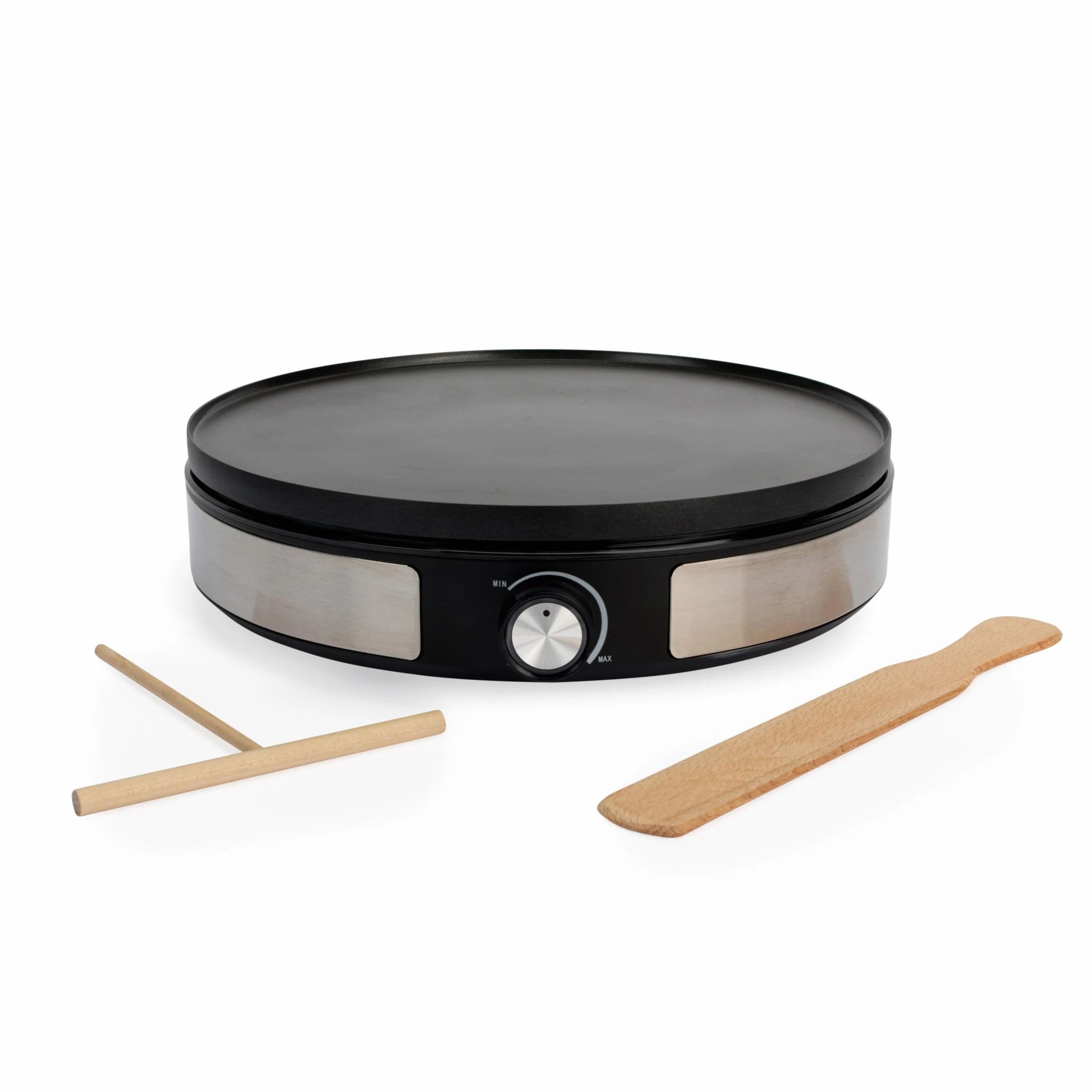 Petra 2 en 1 Crepera – Máquina para Panqueques, Haga 1 Crepe Grande o 7 Mini Panqueques, Plato de 33 cm, Antiadherente, Herramienta para Crepes de Madera y Espátula Incluida, 1500W, PT6225VDE