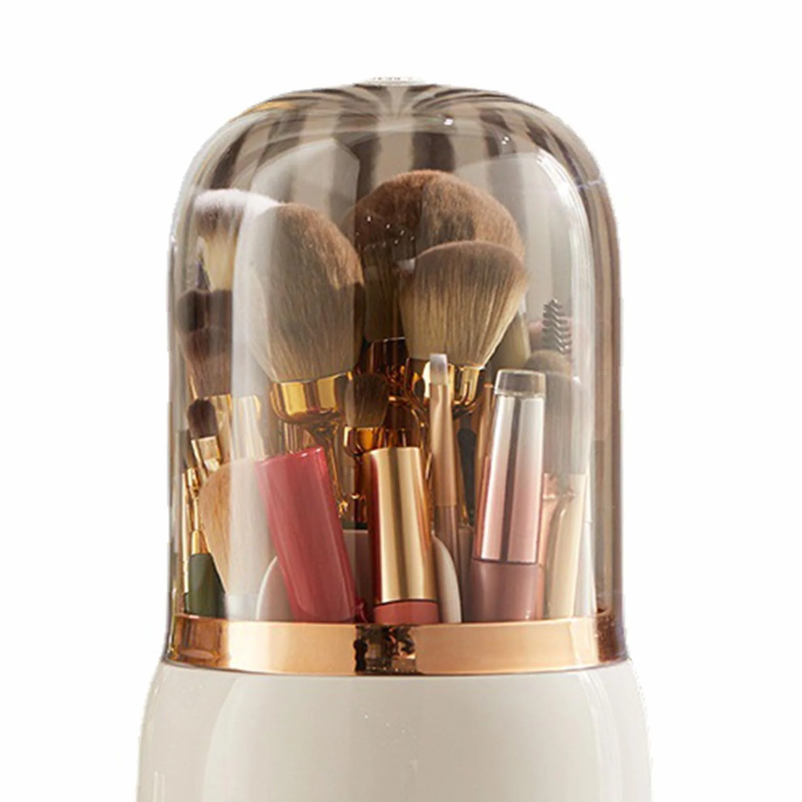 Soporte para brochas de maquillaje, organizador de herramientas cosméticas con tapa, organizador de brochas de maquillaje giratorio 360 para encimera de baño y tocador (Blanca)