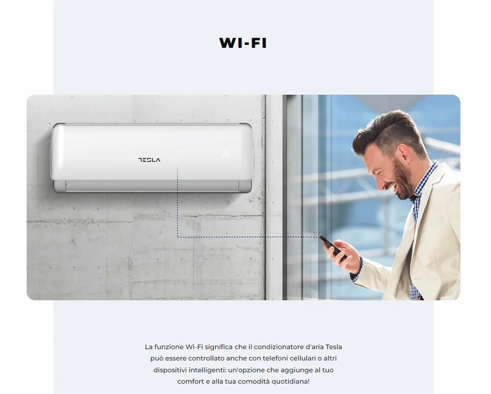Tesla Aire Acondicionado Inverter Split 3.000 Frigorías [Hasta 30m2] (12.000 BTU) - Wi-Fi, Bomba de Calor, A++/A+++ Energético, Ultra Silencioso, Gas R32 (Gris)