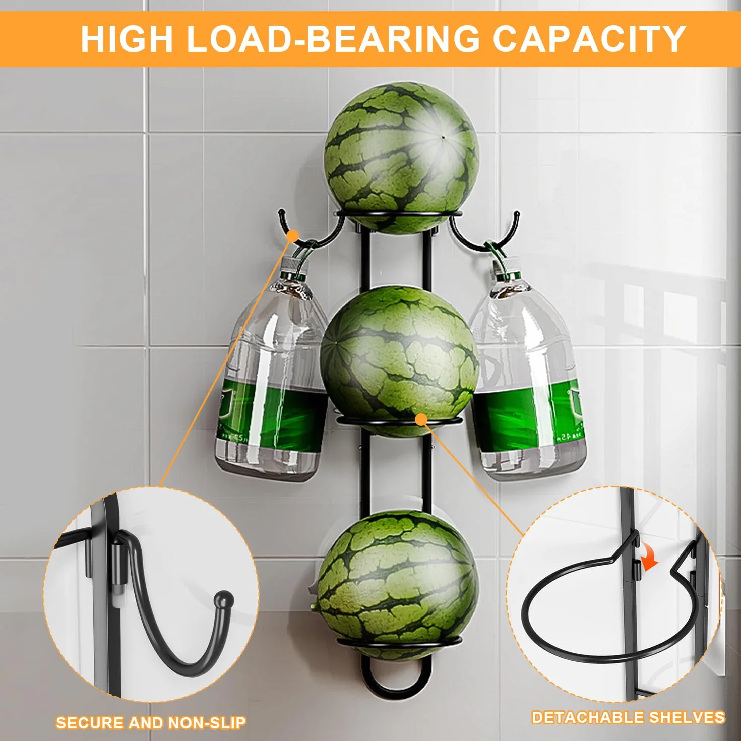 Soporte Balón Fútbol Colgante de Pared 3 Pisos, Extraíble para 3 Balones, Metal, Ahorra Espacio