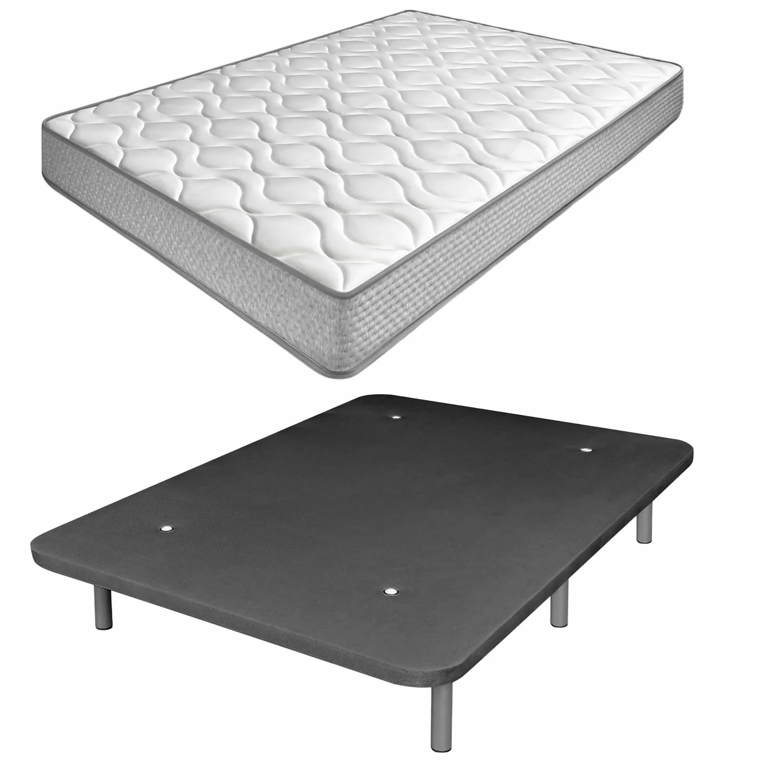 amuéblate Online - Cama Completa con Colchón Carla Reversible + Base Tapizada Extra Resistente con 6 Patas Cilíndricas Metálicas Roscadas, 135 x 190, Gris Oscuro