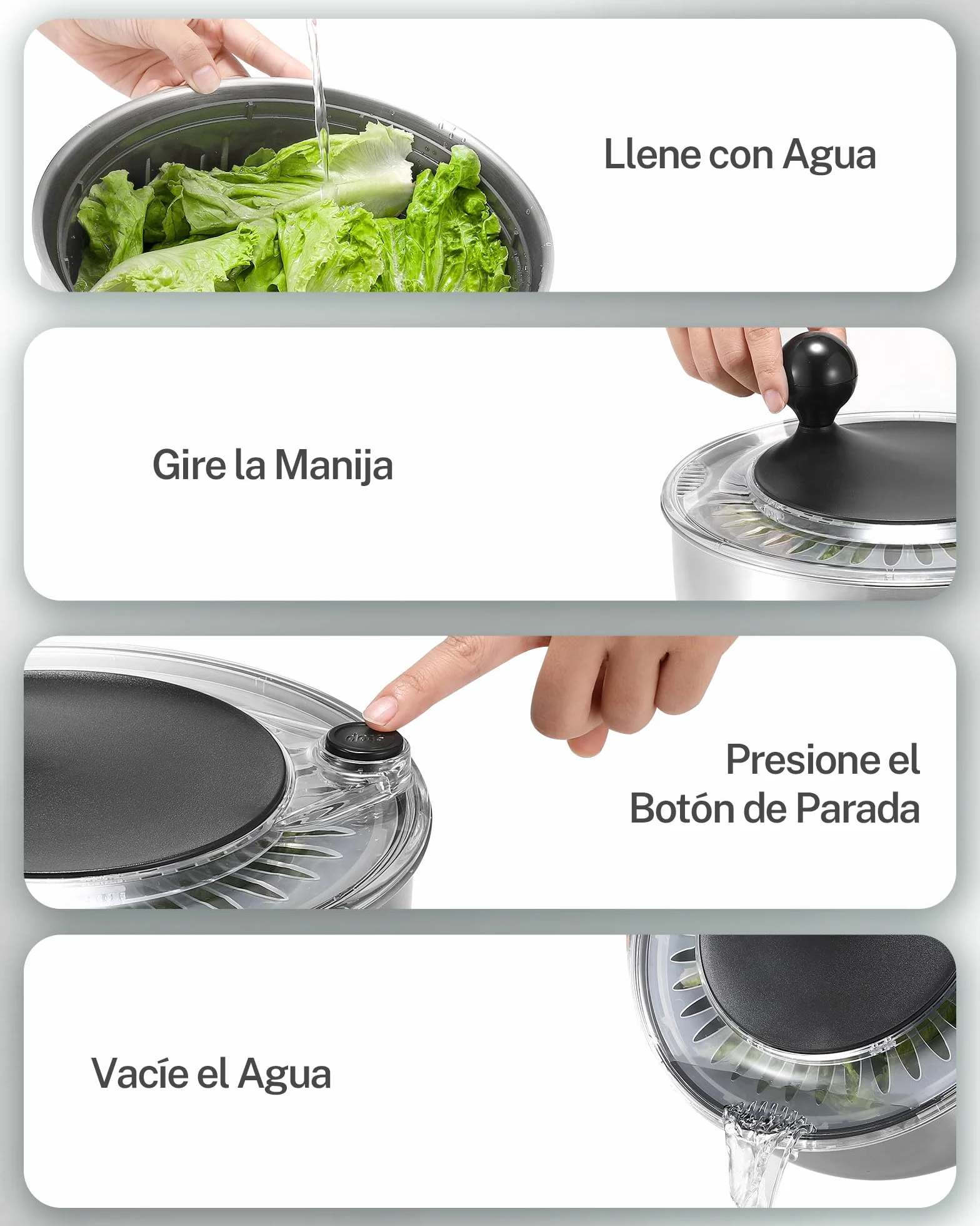 SveBake Centrifugadora Lechuga Acero Inoxidable con Botón de Parada, 5.3L Escurridor Verduras con Base Antideslizante, Escurridor Ensalada Sin BPA