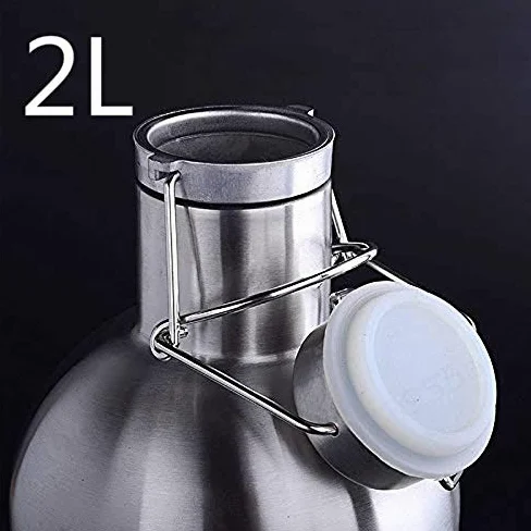 Botellas de cerveza al aire libre, 2 L, de acero inoxidable, gran capacidad, con tapa abatible