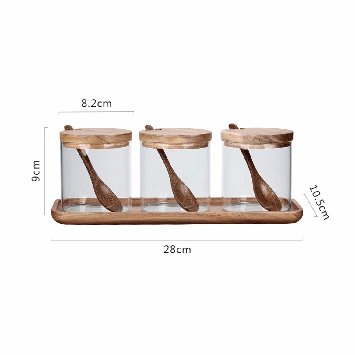 TentHome - Tarros de Especias de Cristal para Especias y 3 tarros de condimentos con cucharas de Madera