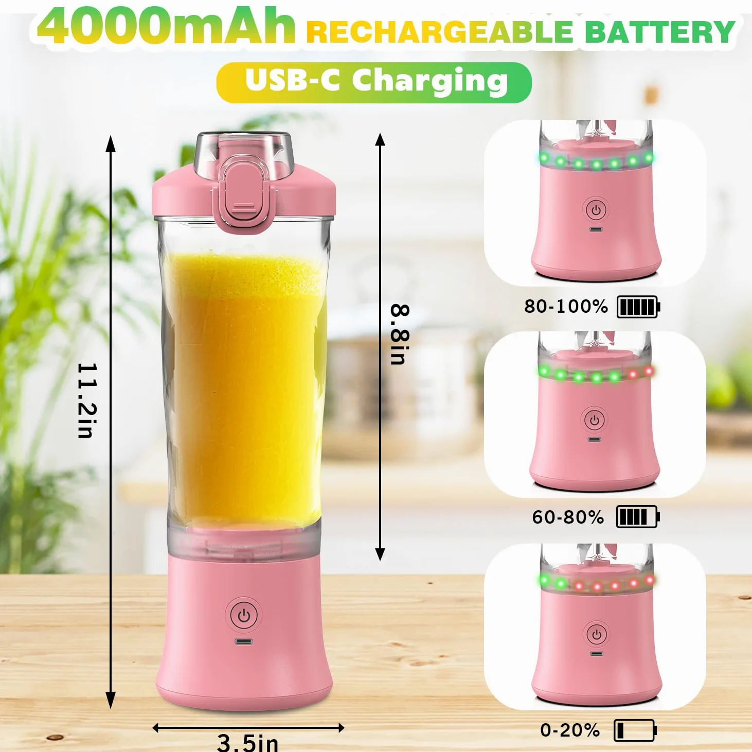 Licuadora portátil personal con funda aislada para batidos y batidos – Mini taza de licuadora de 20 onzas con 6 cuchillas, tapa de viaje, recargable por USB, licuadora pequeña para cocina, viajes,