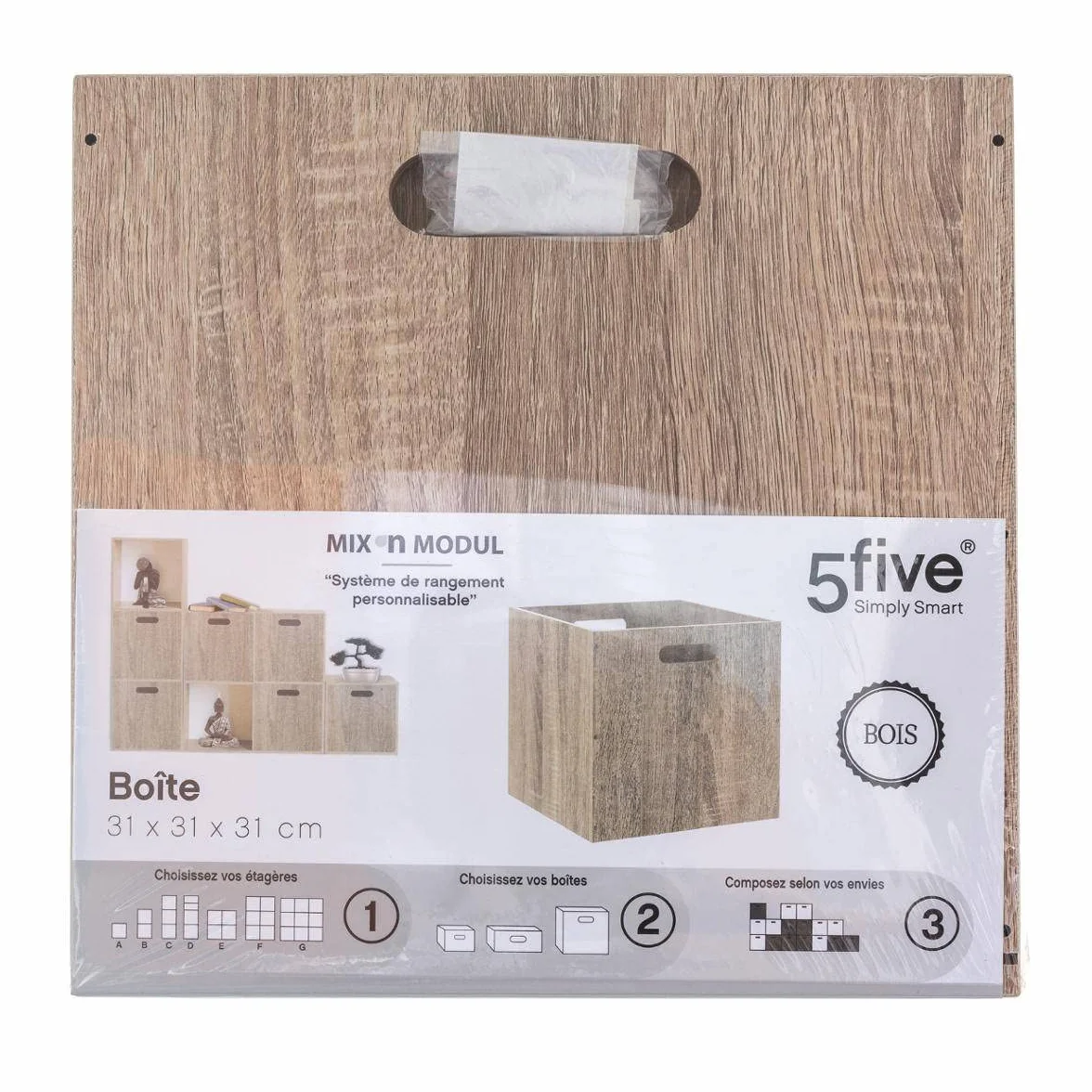 5five - Caja de almacenaje cúbica Mix'N'Modul, efecto roble, 31 x 31 x 31 cm - Para muebles modulares, cestas y cajas