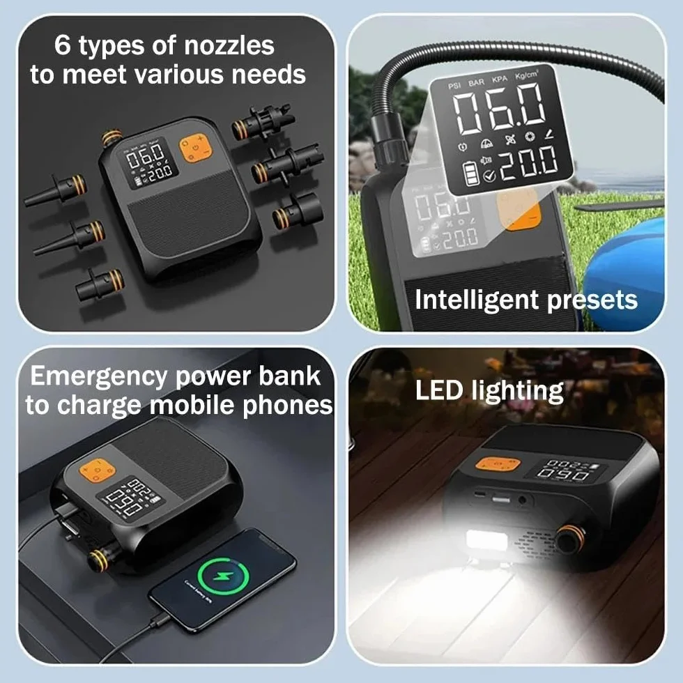 Bomba de pádel eléctrica inalámbrica 8000mAh 25 PSI LED Negro