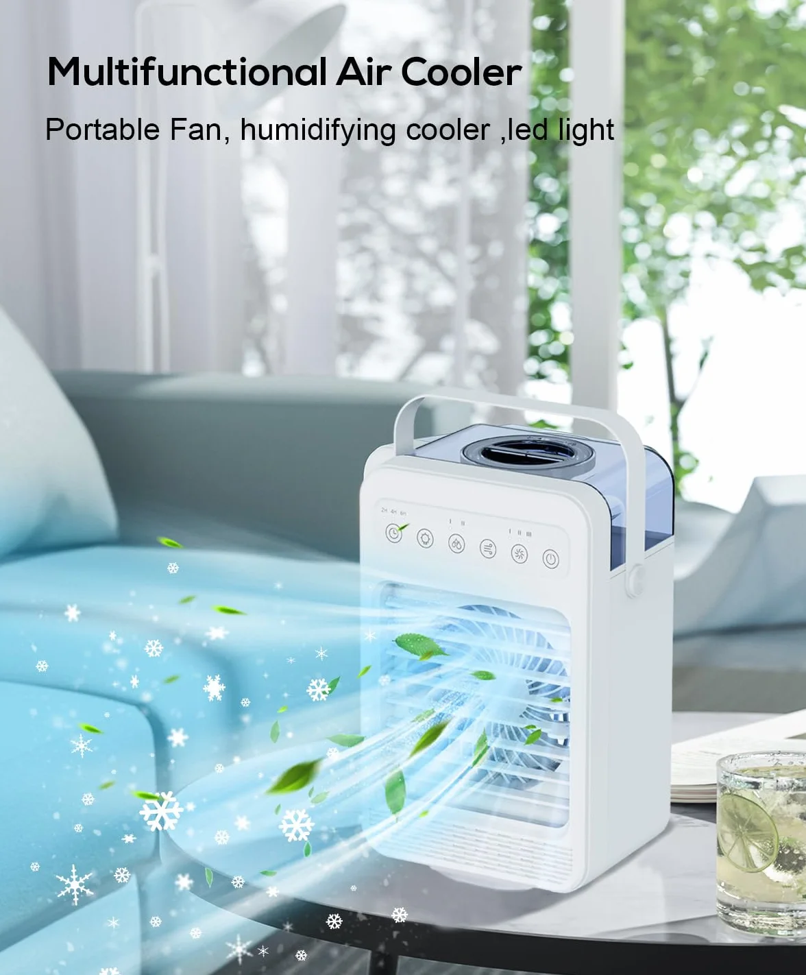 Mini aire acondicionado portatil, Enfriador De Aire Portátil, Ventilador hielo 4 en 1, ventilador nebulizador 4 velocidad del viento, humidificador de 2 niveles para habitación y oficina