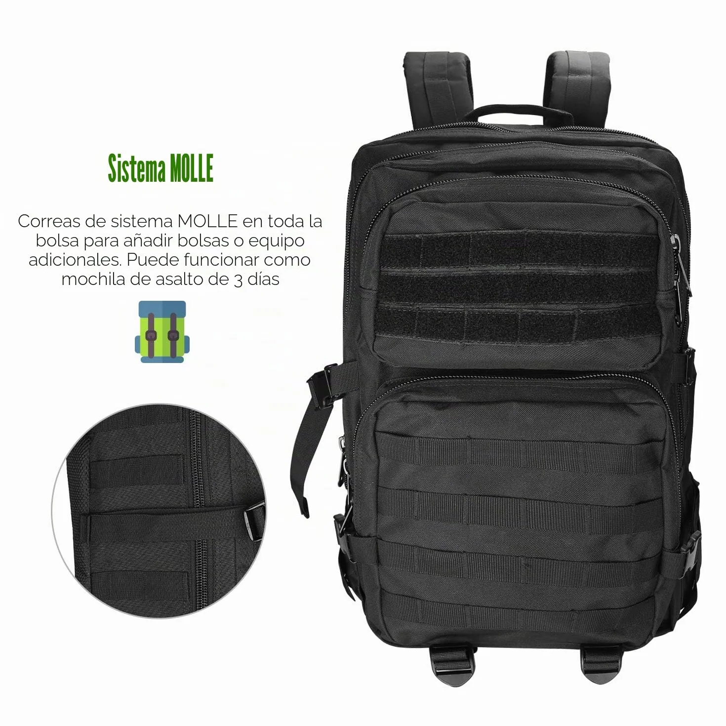 ProCase Mochila Táctica Militar 40L MOLLE Gran Capacidad para Caza Senderismo