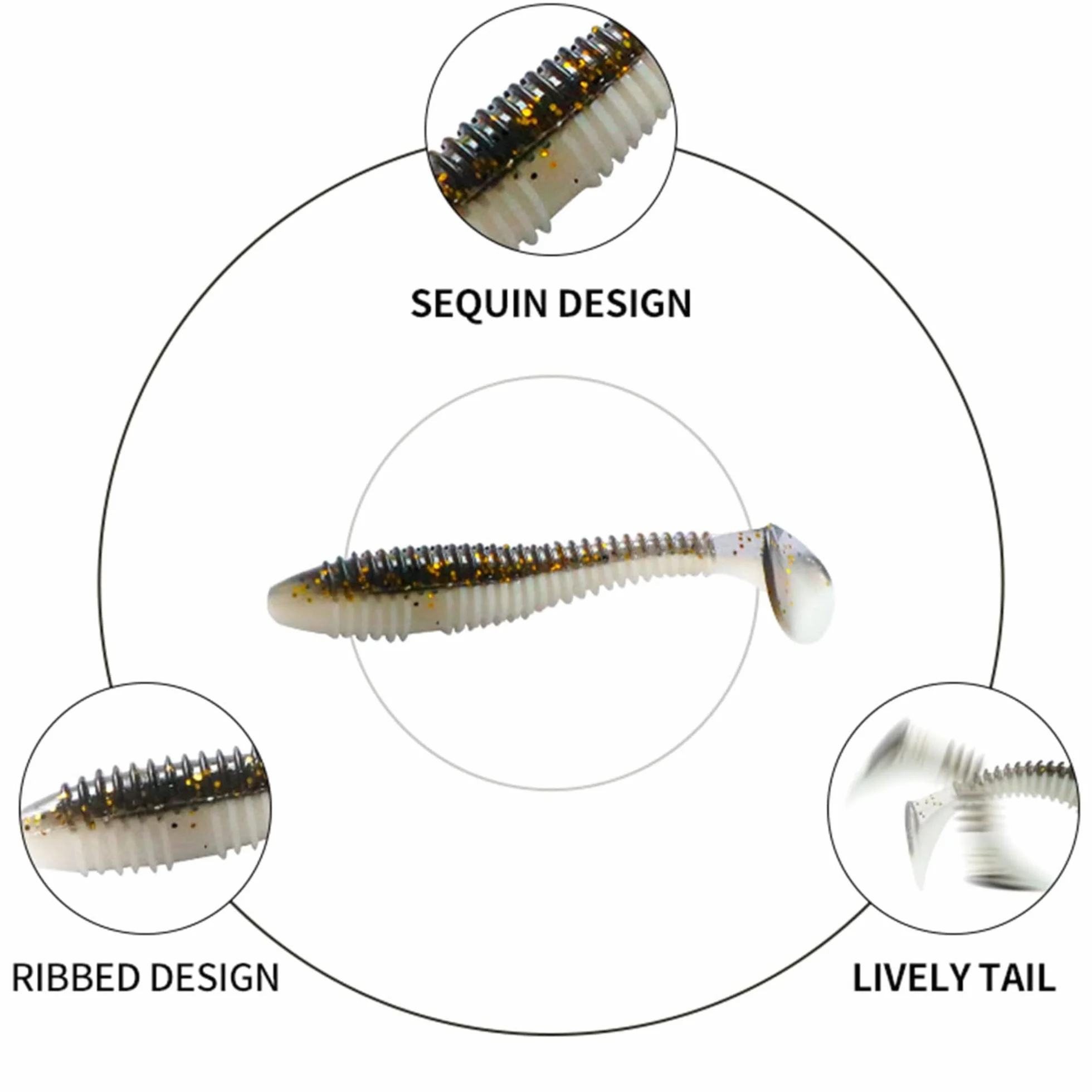Juego de cebos de pesca de goma para peces de goma, 5 unidades x 50 mm, cebo de goma para bagre, lucioperca y lucioperca, cebo artificial para trucha y perca, juego de pesca de peces