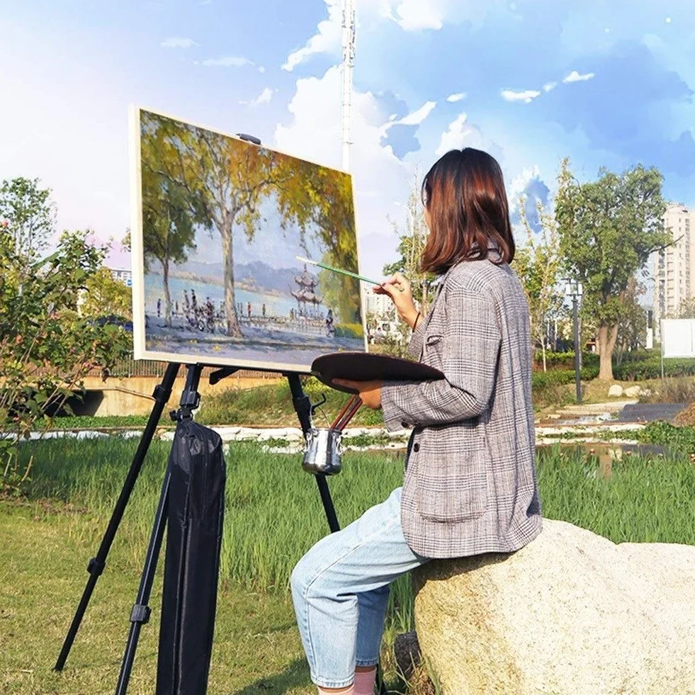 Caballete telescópico plegable para estudio de campo, para pintura, trípode con bolsa de transporte, color negro (caballete + tablero de dibujo 4K)