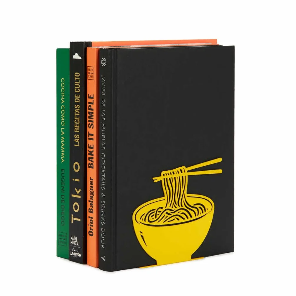 Balvi Sujetalibros Ramen Color Amarillo Diseño Original con Forma de Ramen Metal