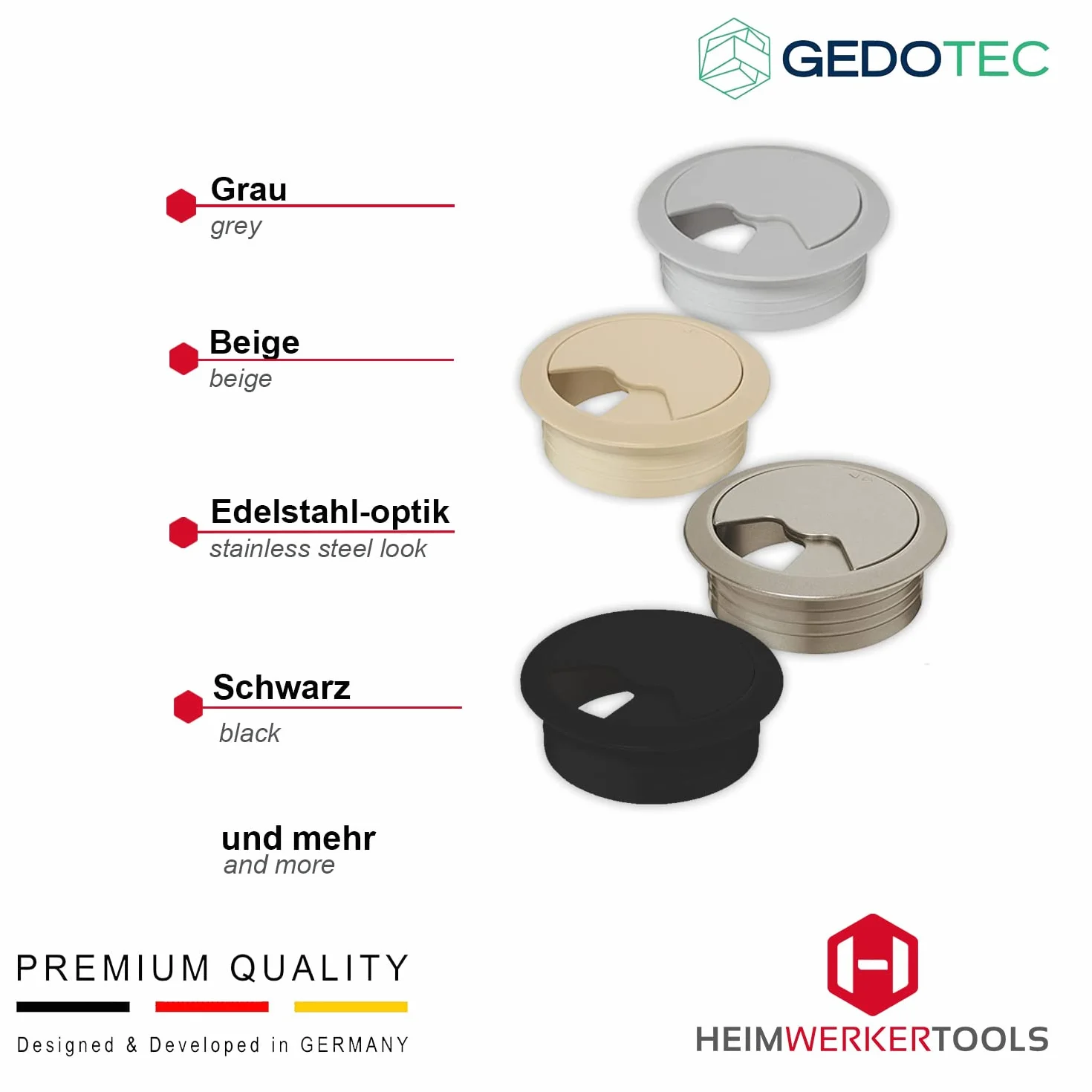 Gedotec Pupitre pasacables de plástico ABS Resistente | 2 Piezas Redondas pasacables 60mm | Entrada | Toma de Cable cromada Brillante | Pasacables para prensar | Pupitre pasacables