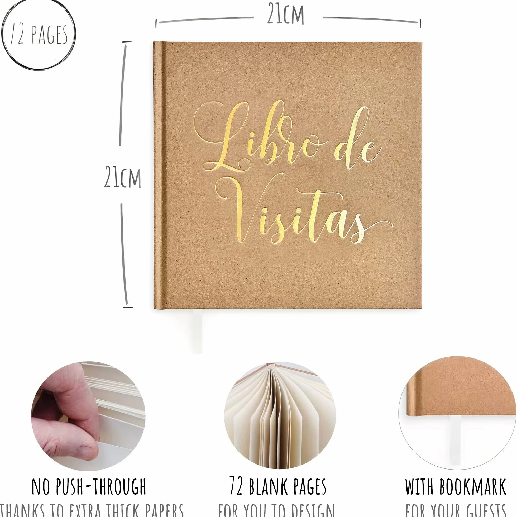 Plantvibes Libro de Visitas Spanish Version para Bodas, Bautizos o Fiestas de Cumpleaños, 72 Páginas, Tapa Dura, Libro de Visitas Vintage Ideal como Libro de Visitas