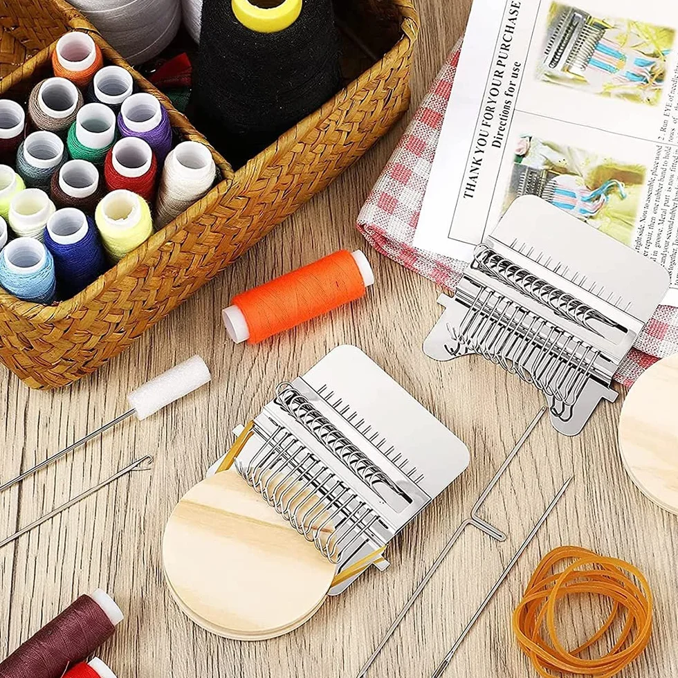 POFET Mini máquina de telar de madera, herramienta creativa de reparación de tejidos, para jeans, calcetines, ropa (14 ganchos)