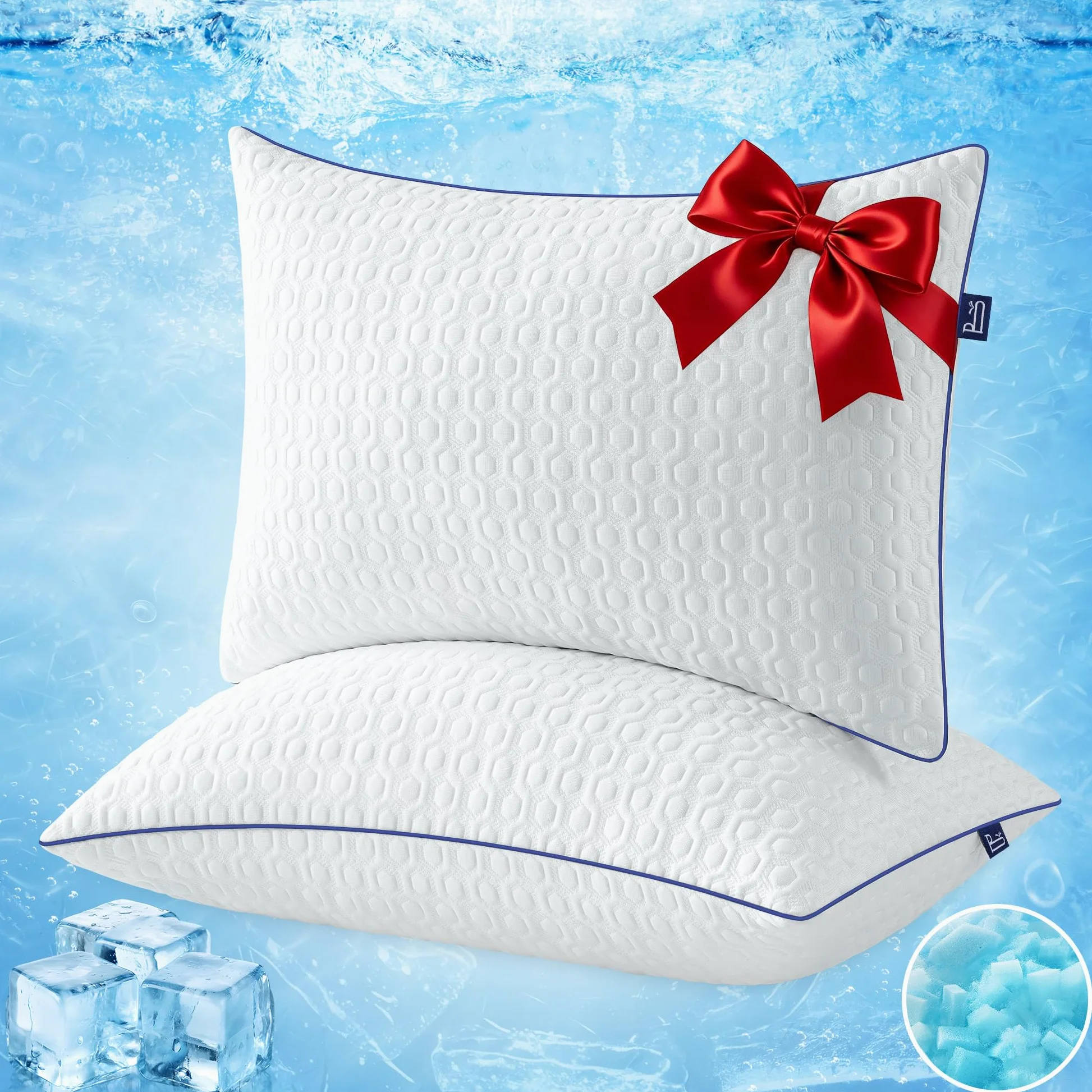 BedStory - Juego de 2 almohadas de memoria (50 x 70 cm), diseño de cereales ergonómicos, con infusión de gel refrescante, funda lavable de seda helada, altura personalizable, hipoalergénica