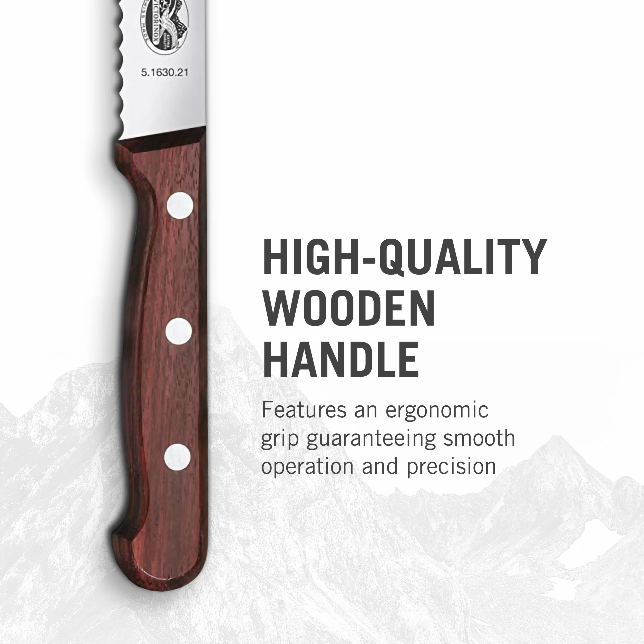 Victorinox Wood, cuchillo profesional para pan, filo dentado, hoja extra afilada, 21 cm, elegante mango de madera, acero inoxidable, marrón