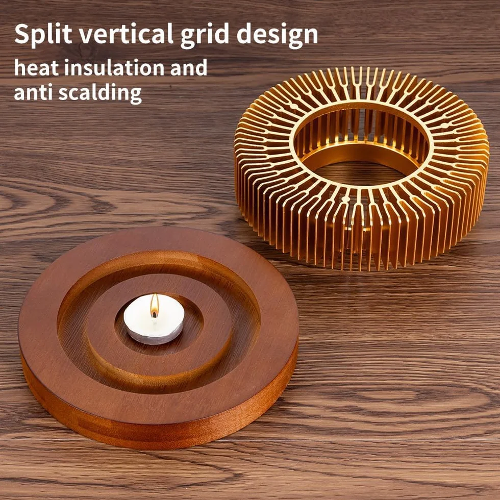Calentador de Tetera de Aluminio con Base de Madera, Universal para Té, Café, Camping