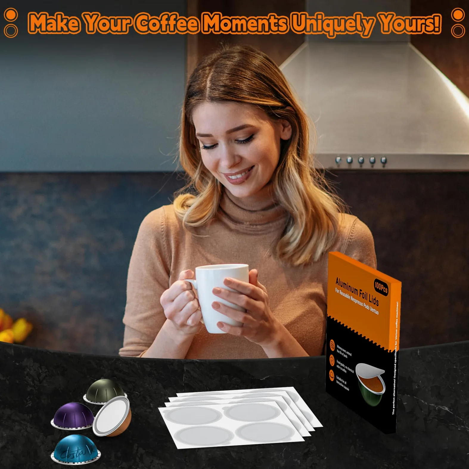 Tapas de papel de aluminio para cápsulas reutilizables Nespresso Vertuo, 100 piezas de cubierta de sello de aluminio reutilizable para recarga de cápsulas de café espresso, compatible con máquina