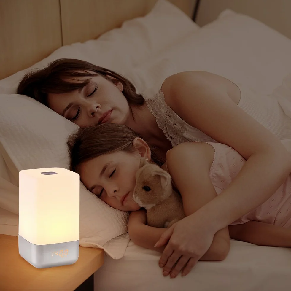Fdit 5 Sonidos Despertar Luz Alarm Reloj Amanecer Simulation Lámpara de Noche con Naturales
