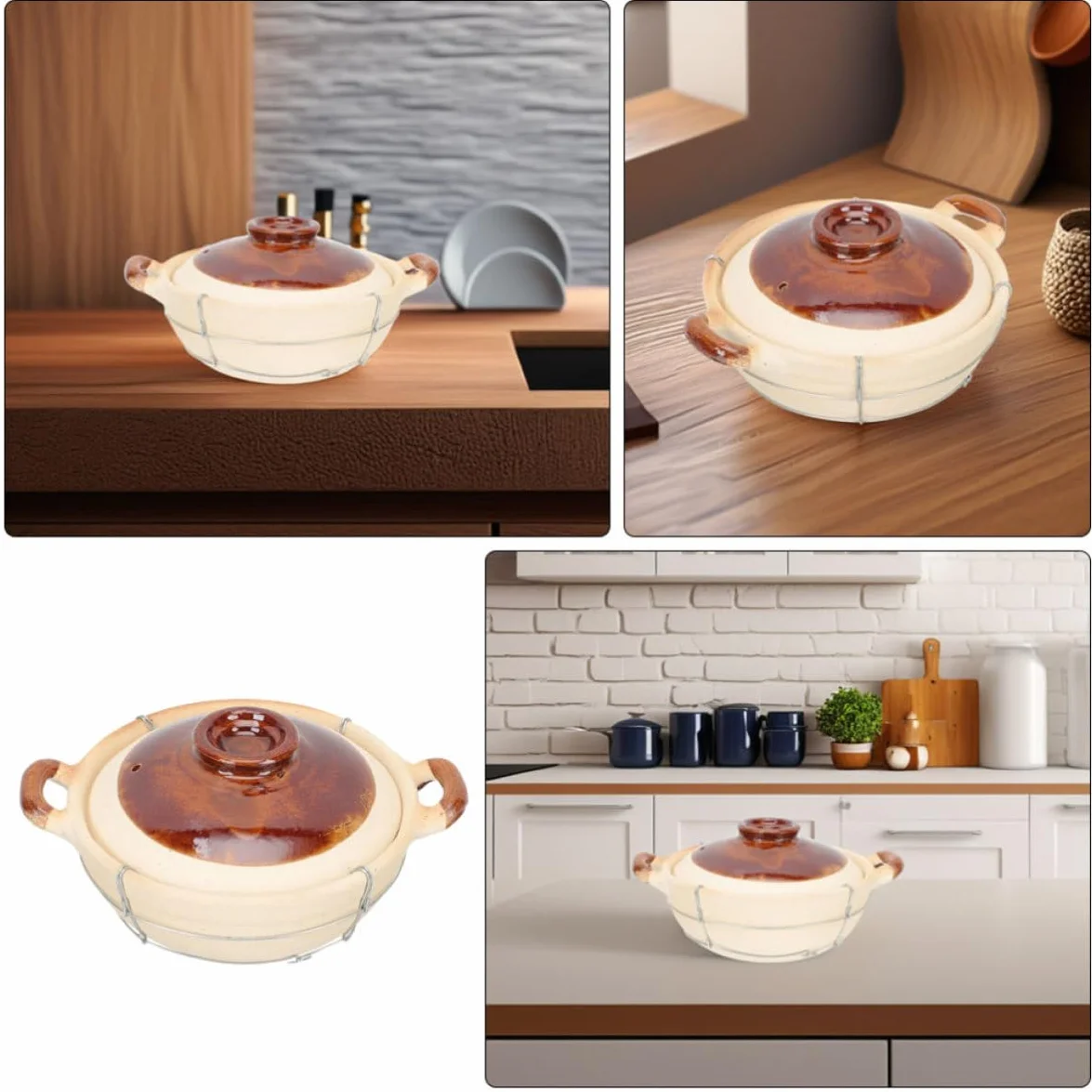 Olla de Barro Coreana con Mango Individual 0,5l para Cocina Casera, Resistente al Calor, Apta para Horno, Cazuela para Guisos y Arroz, Utensilios de Cocina de Barro con Tapa,