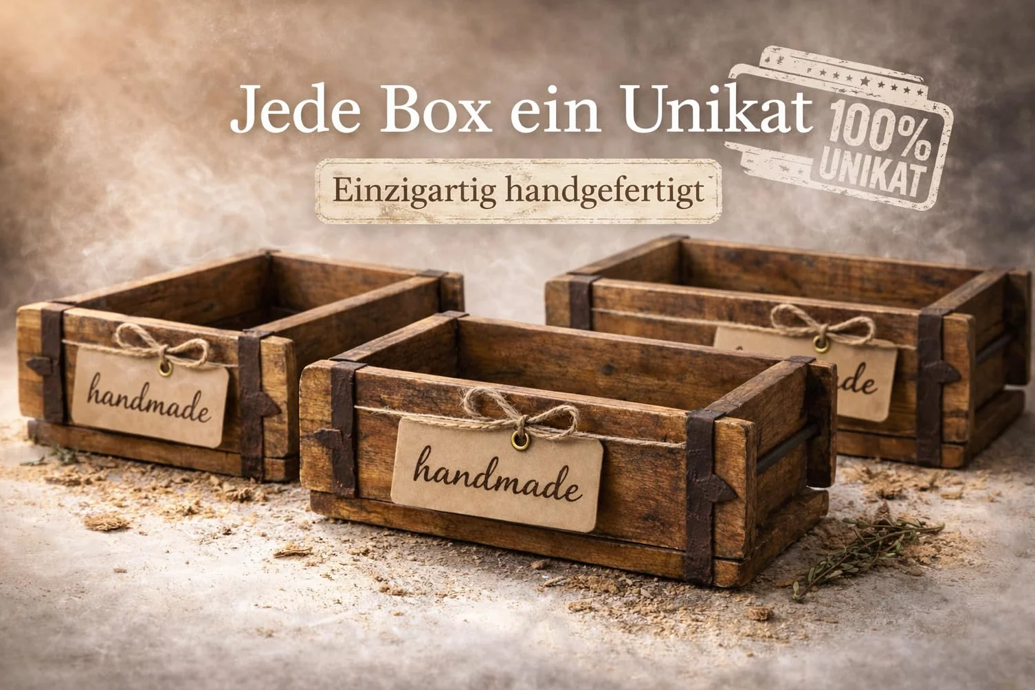 MC-Trend Caja de Madera Única en Forma de Ladrillo Con Herrajes de Metal Marrón - Almacenamiento Rústico 32 cm - Aspecto Usado Estilo Retro Antiguo