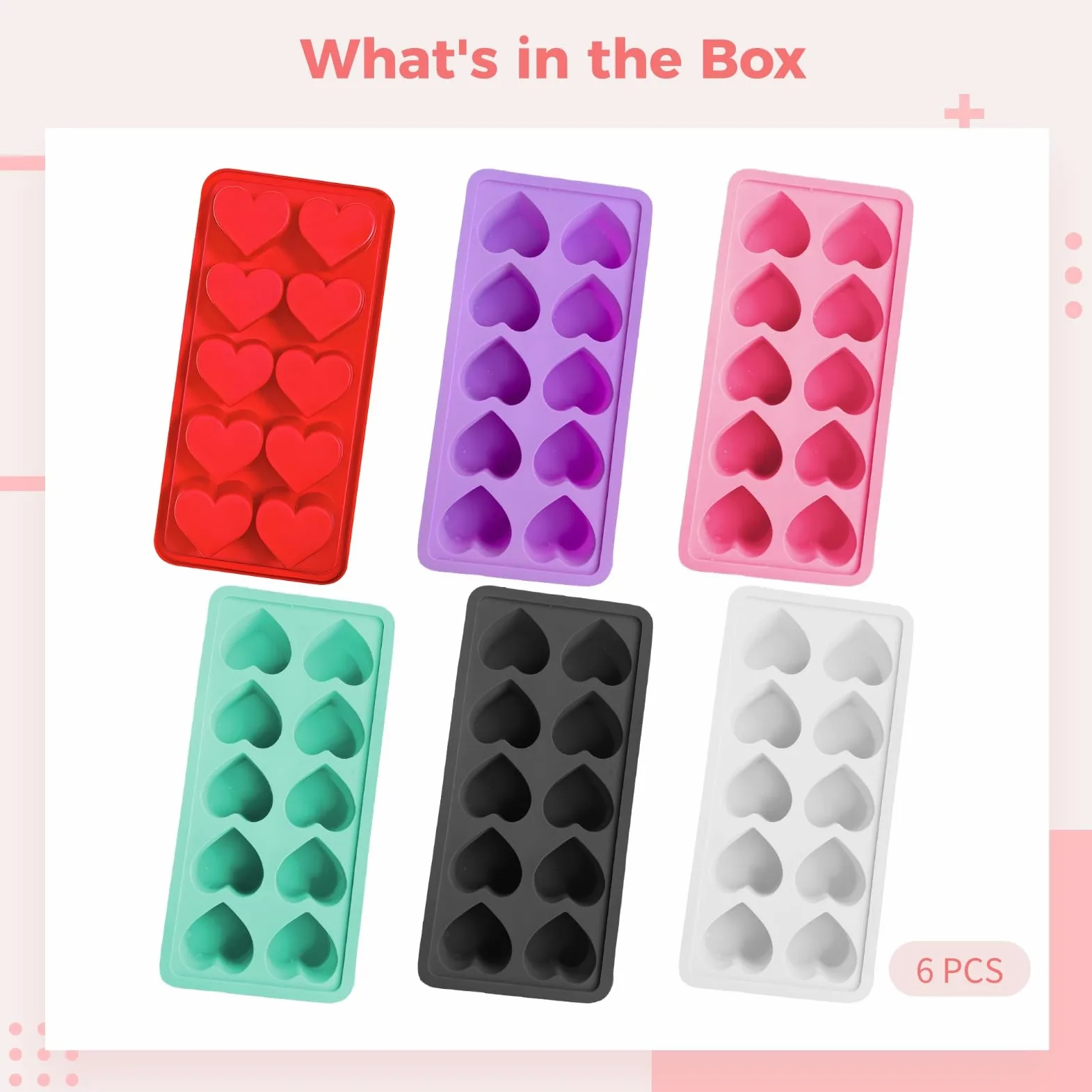 6 moldes de silicona en forma de corazón, 10 moldes de cavidad para chocolate, hornear y hacer jabón, moldes caseros, versátiles para golosinas del día de San Valentín