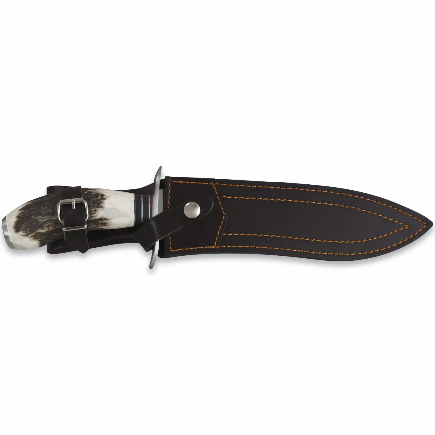 iFIELD Cuchillo de caza Camper EL29012, mango asta de ciervo, 37 cm, hoja 23,5 cm, funda piel marrón