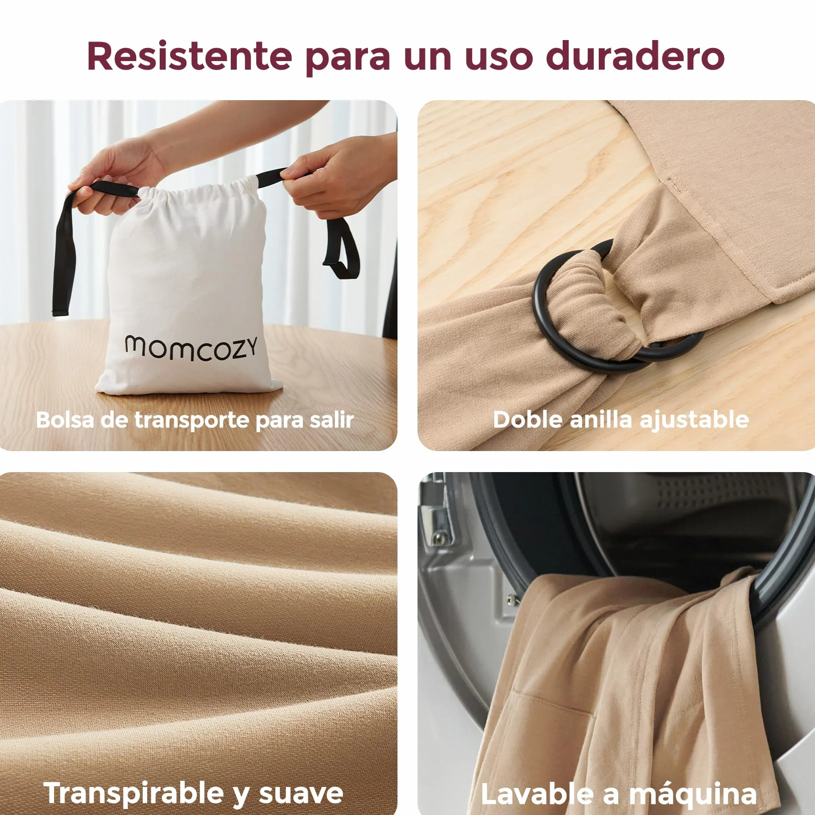Momcozy Fular Portabebés Elástico Recién Nacidos Ajustable Ergonómico Manos Libres 3,6–15 kg Transpirable OEKO-TEX 100